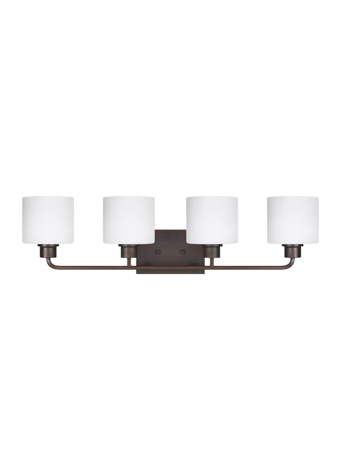 Canfield modern 4-light indoor dimmable bath vanity wall sconce in bronze finish with etched white inside glass shades