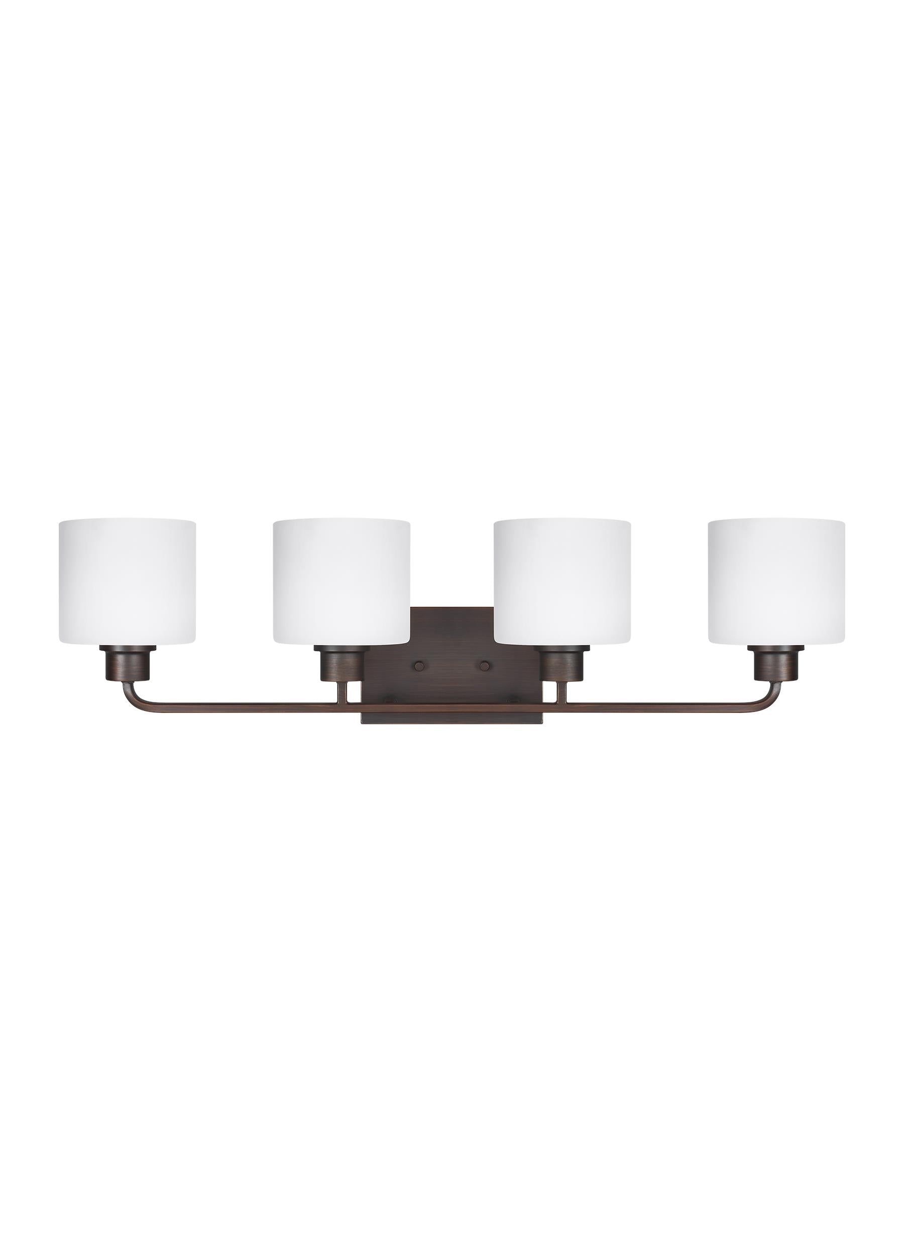 Canfield modern 4-light indoor dimmable bath vanity wall sconce in bronze finish with etched white inside glass shades