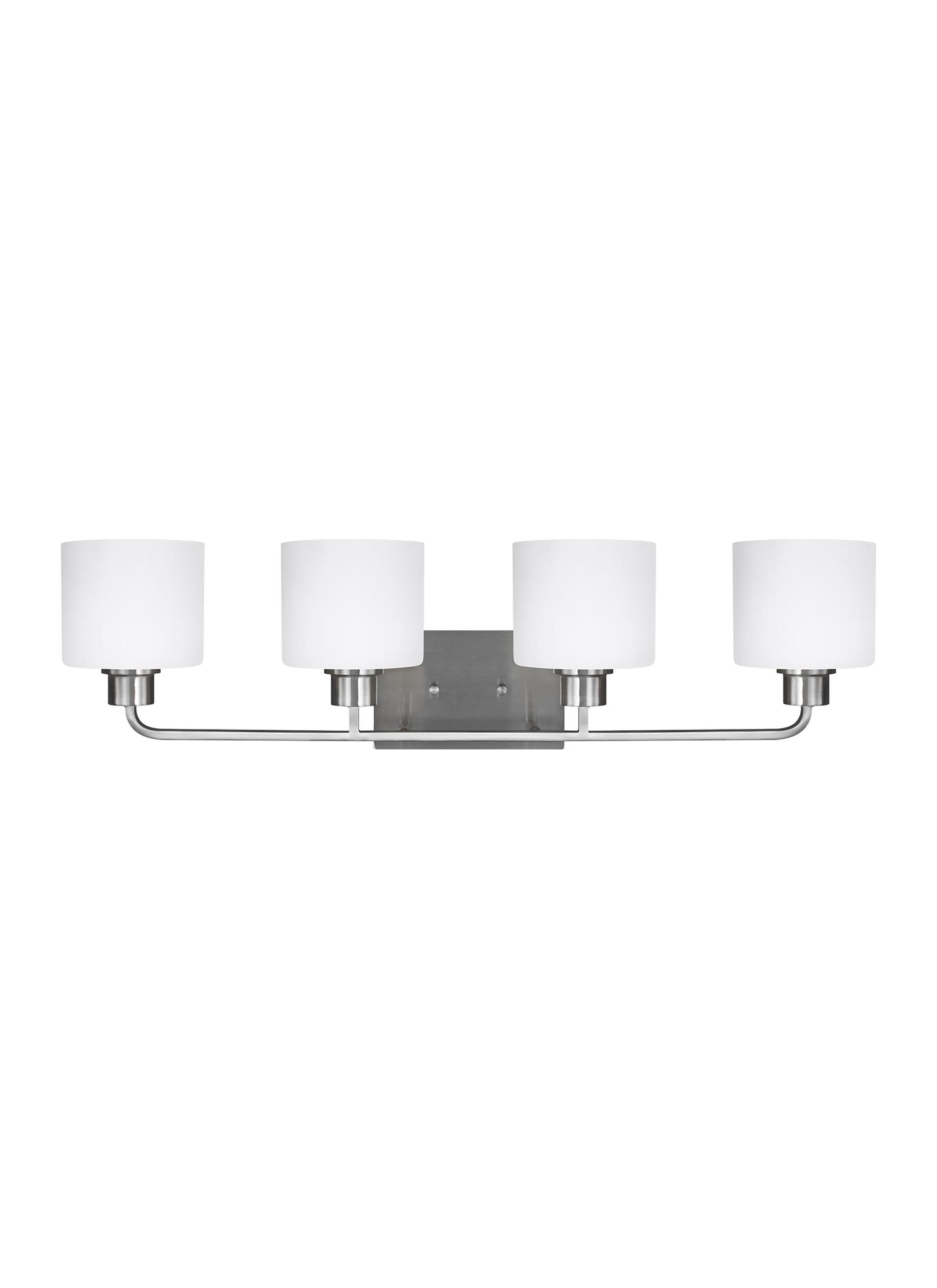 Canfield modern 4-light indoor dimmable bath vanity wall sconce in brushed nickel silver finish with etched white inside g...