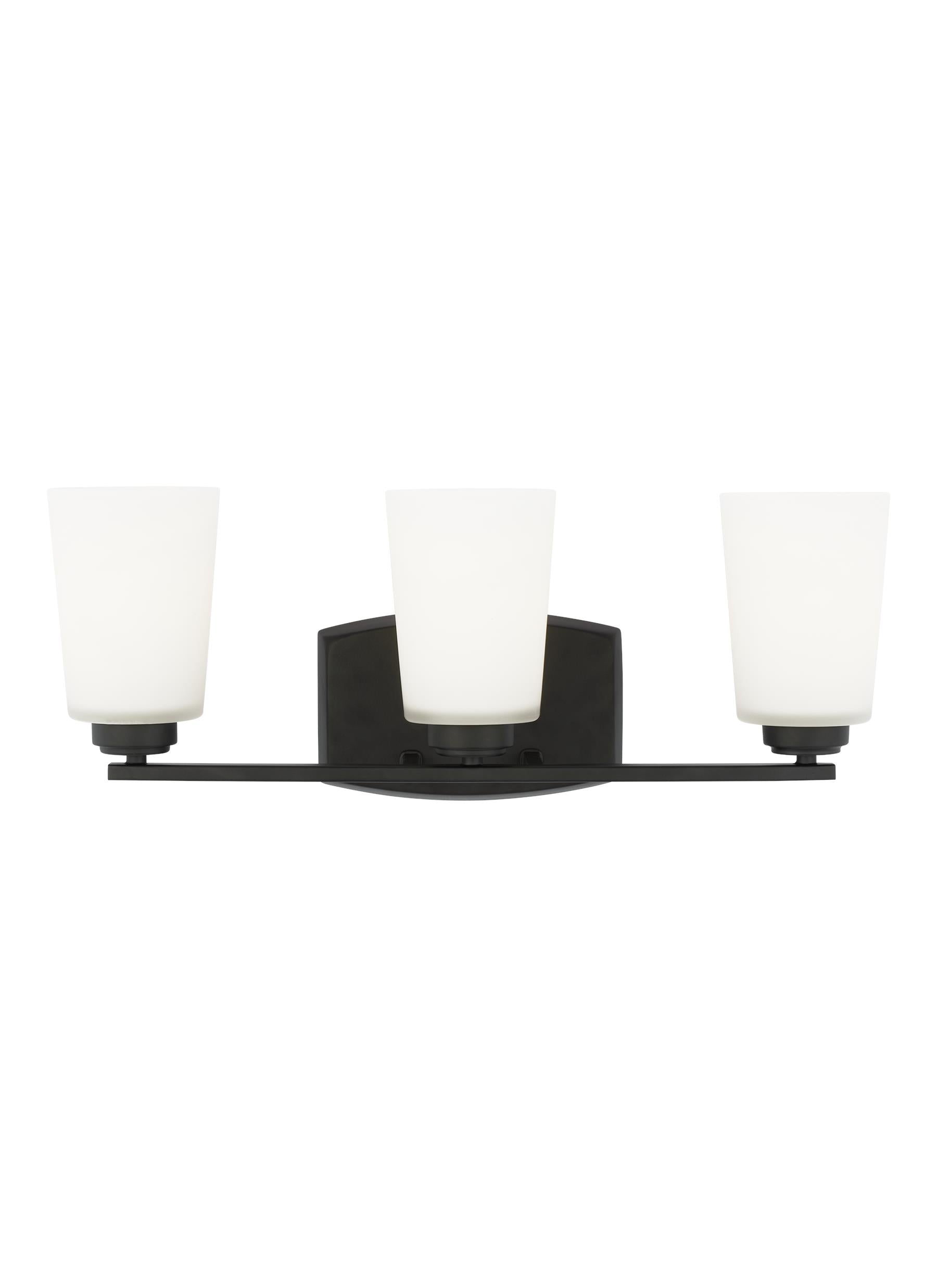 Franport transitional 3-light indoor dimmable bath vanity wall sconce in midnight black finish with etched white glass shades