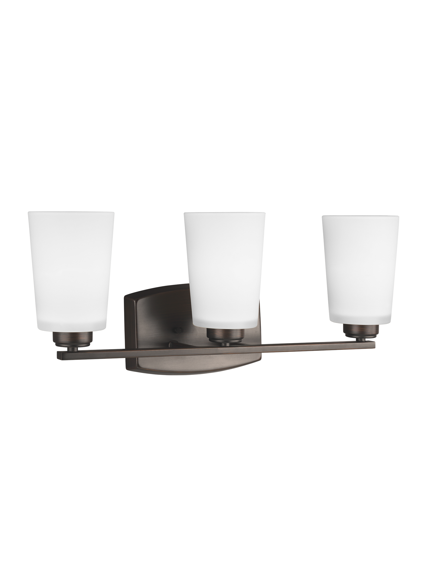 Franport transitional 3-light indoor dimmable bath vanity wall sconce in bronze finish with etched white glass shades