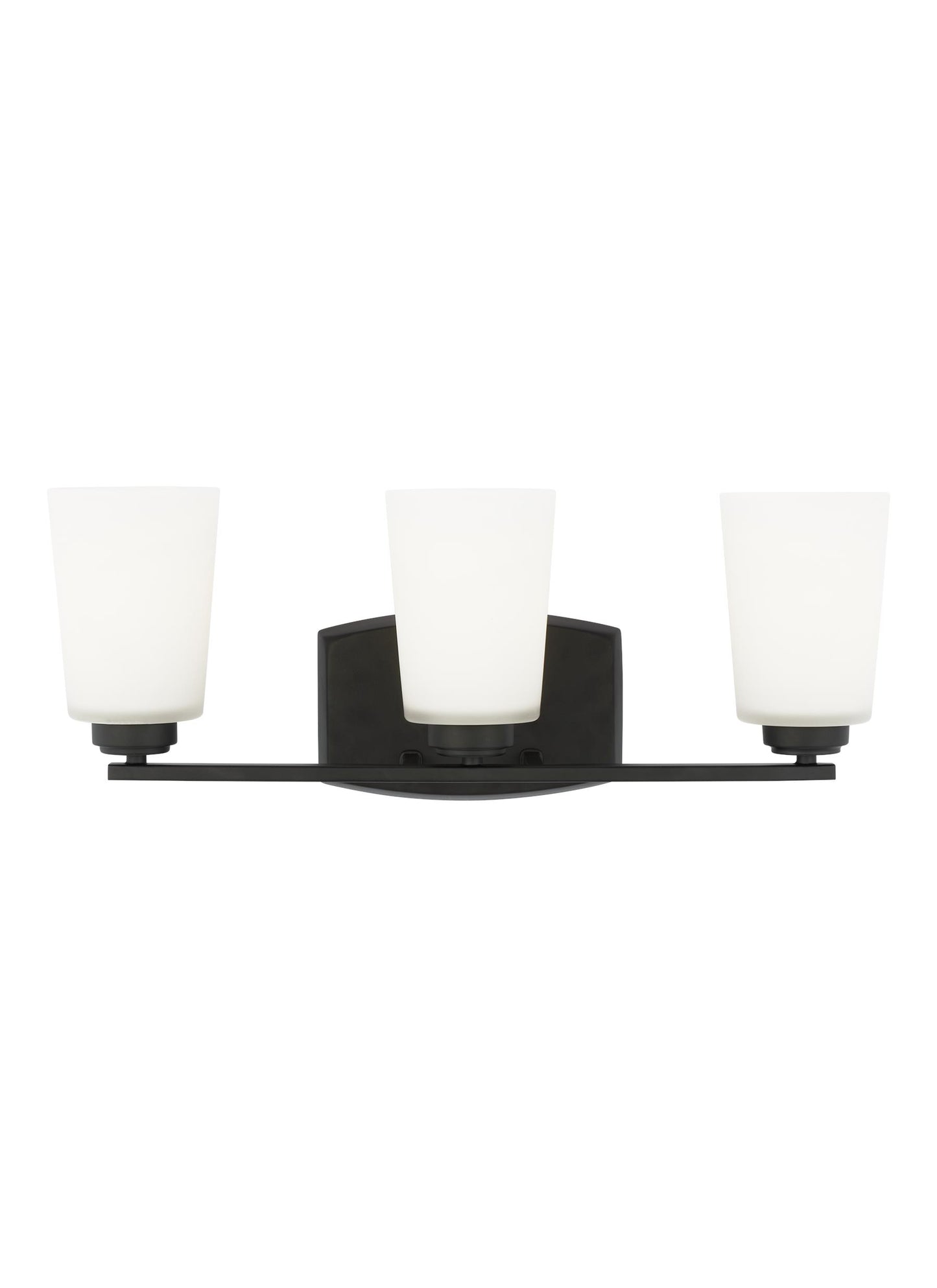 Franport transitional 3-light LED indoor dimmable bath vanity wall sconce in midnight black finish with etched white glass...