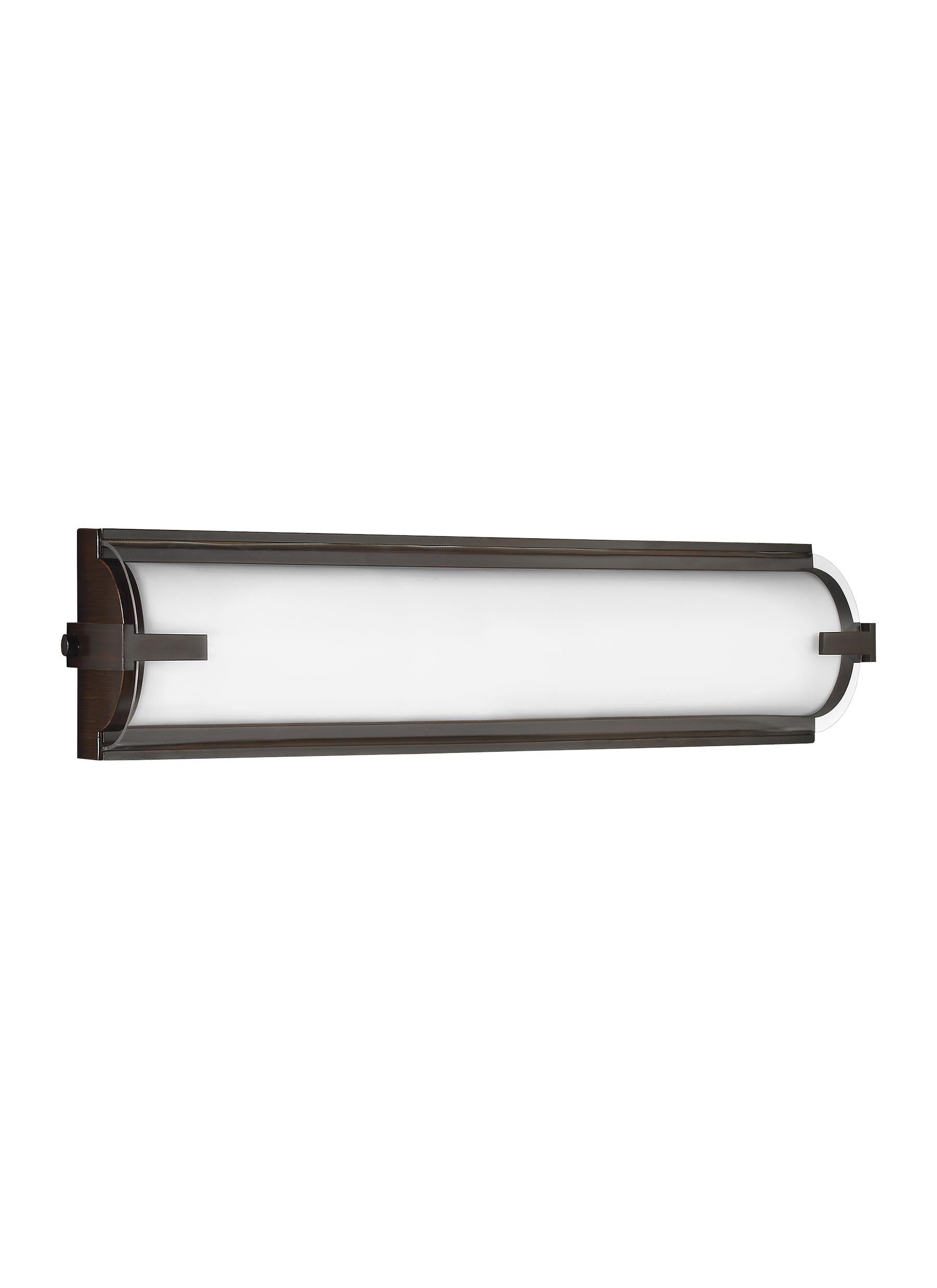 Braunfels transitional 1-light indoor dimmable bath vanity wall sconce in bronze finish with clear acrylic diffuser and fr...