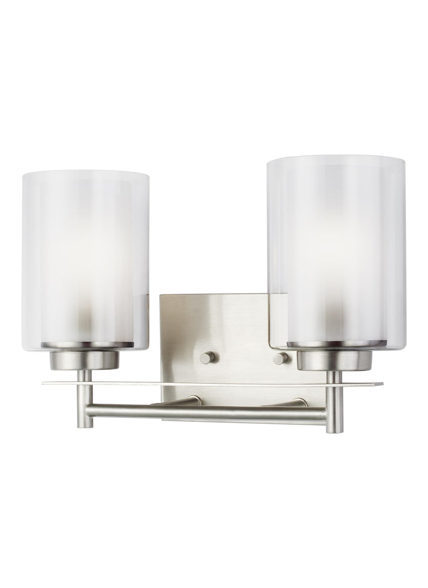 Elmwood Park traditional 2-light indoor dimmable bath vanity wall sconce in brushed nickel silver finish with satin etched...