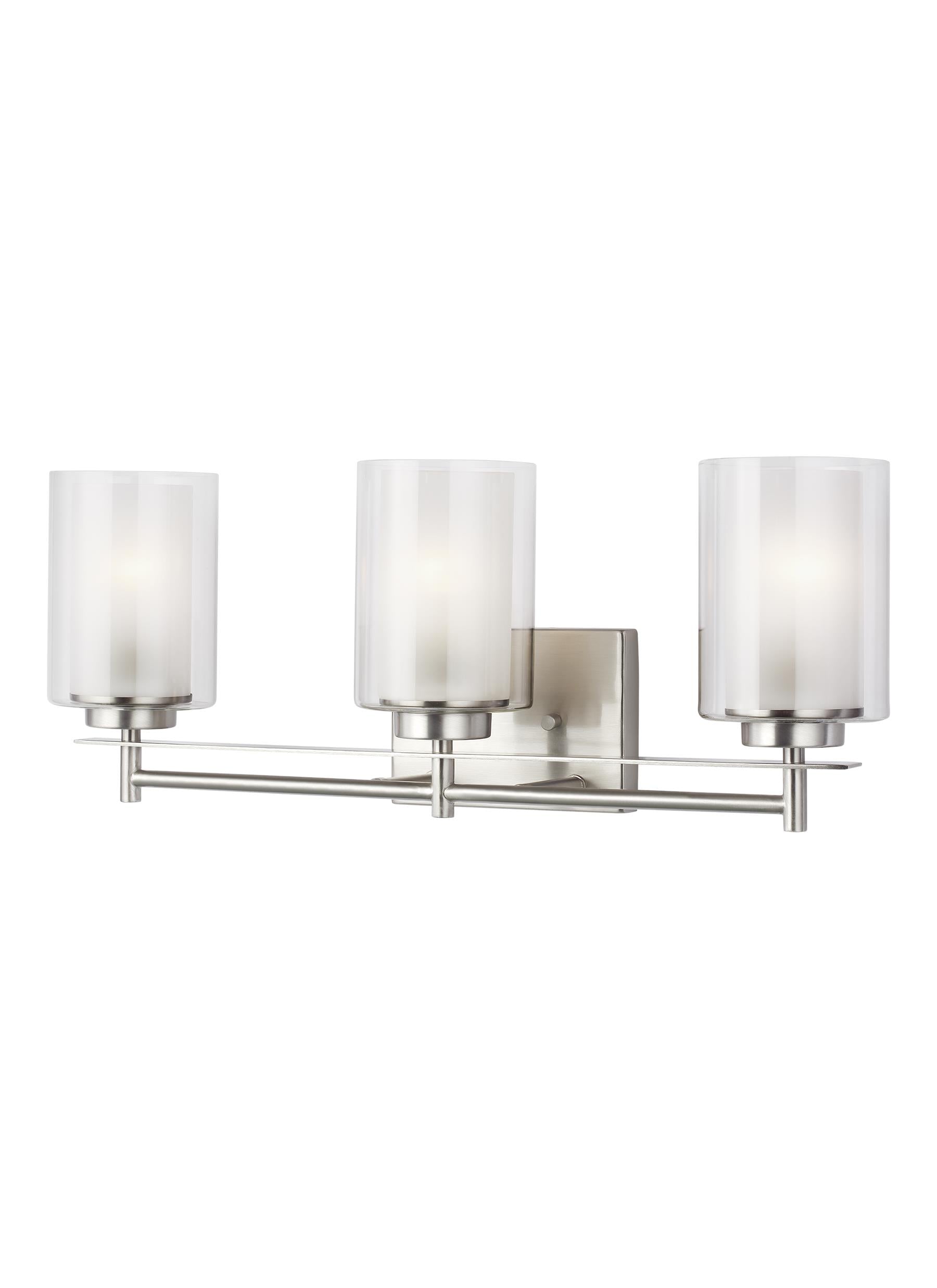 Elmwood Park traditional 3-light indoor dimmable bath vanity wall sconce in brushed nickel silver finish with satin etched...