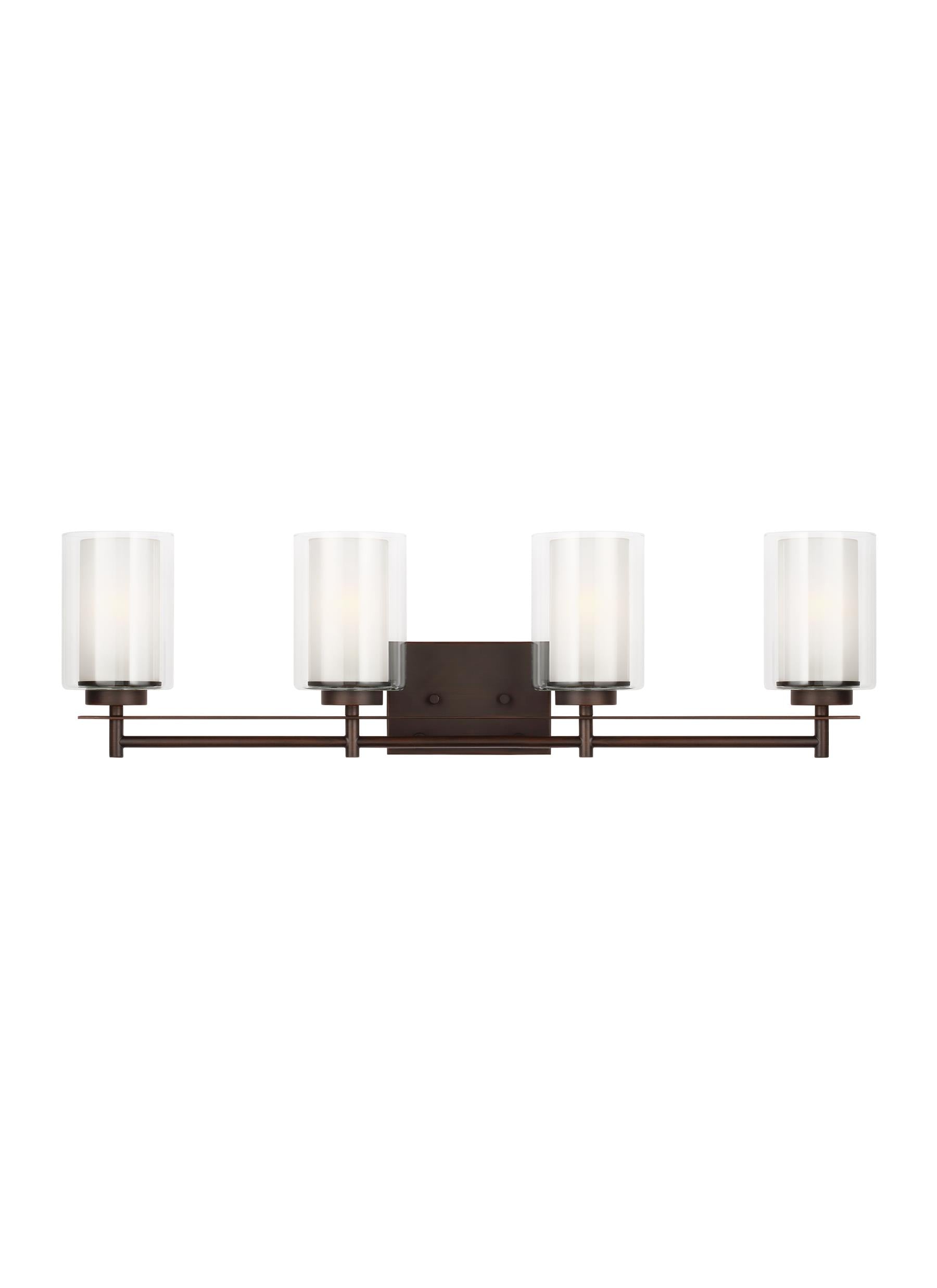 Elmwood Park traditional 4-light indoor dimmable bath vanity wall sconce in bronze finish with satin etched glass shades a...