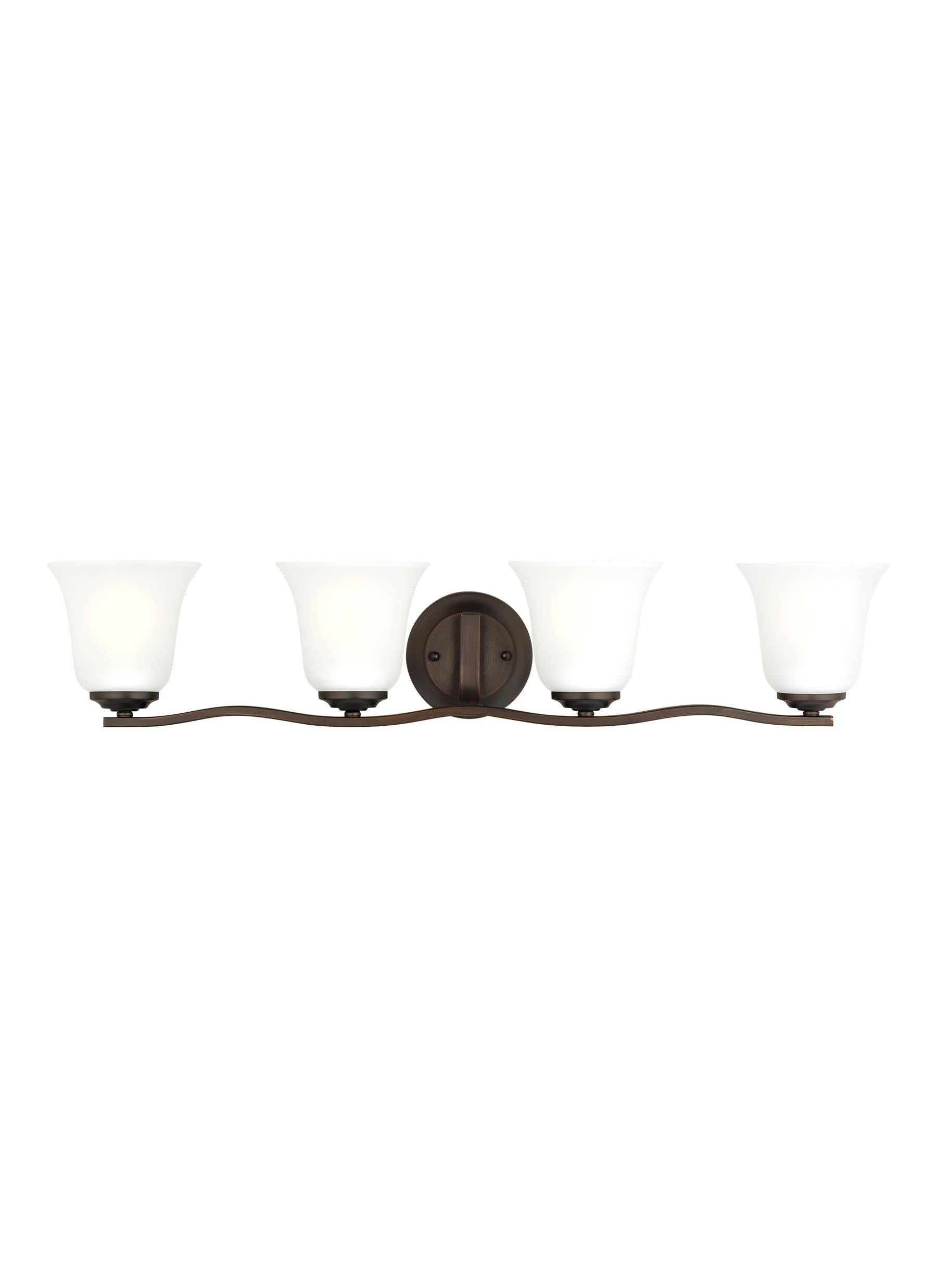 Emmons traditional 4-light indoor dimmable bath vanity wall sconce in bronze finish with satin etched glass shades