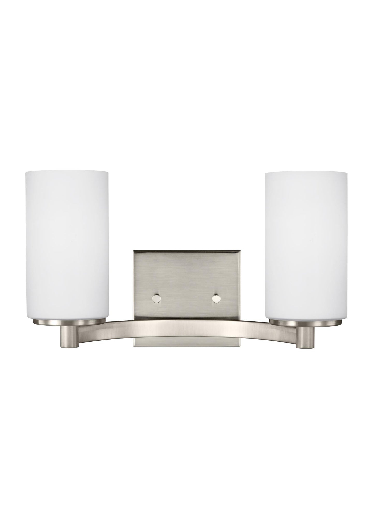 Hettinger transitional 2-light indoor dimmable bath vanity wall sconce in brushed nickel silver finish with etched white i...