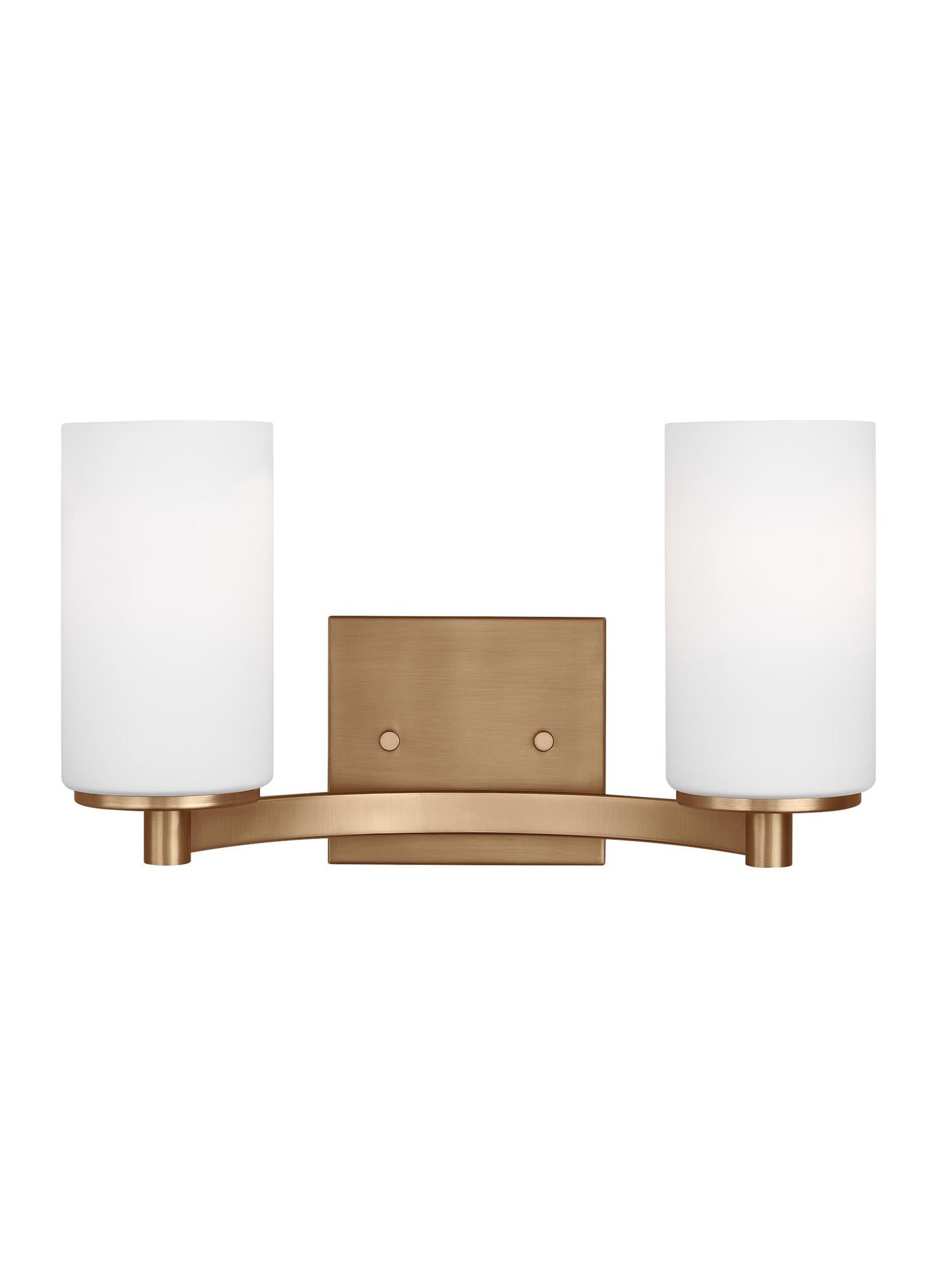 Hettinger traditional indoor dimmable 2-light wall bath sconce in a satin brass finish with etched white glass shades