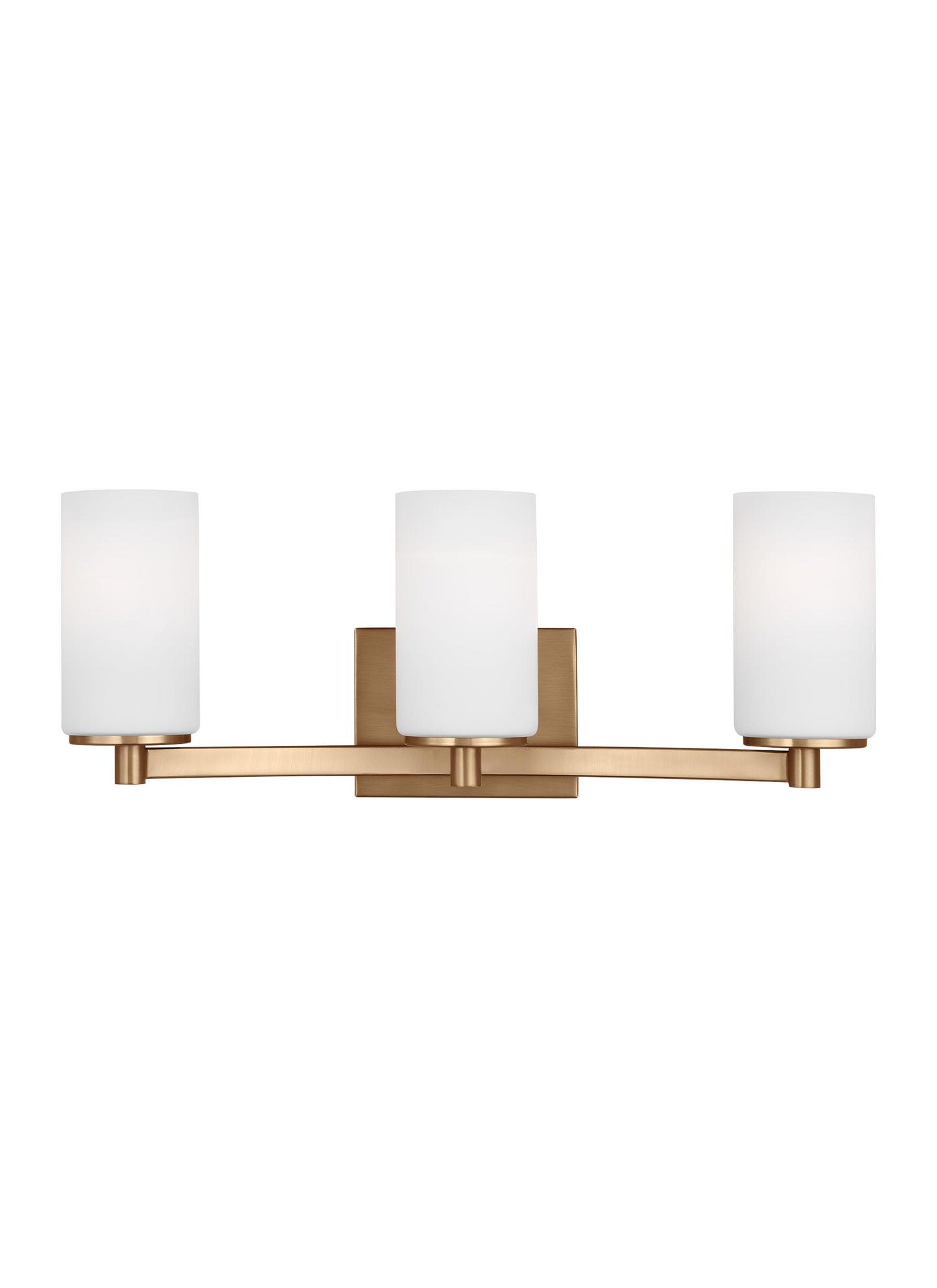 Hettinger traditional indoor dimmable 3-light wall bath sconce in a satin brass finish with etched white glass shades