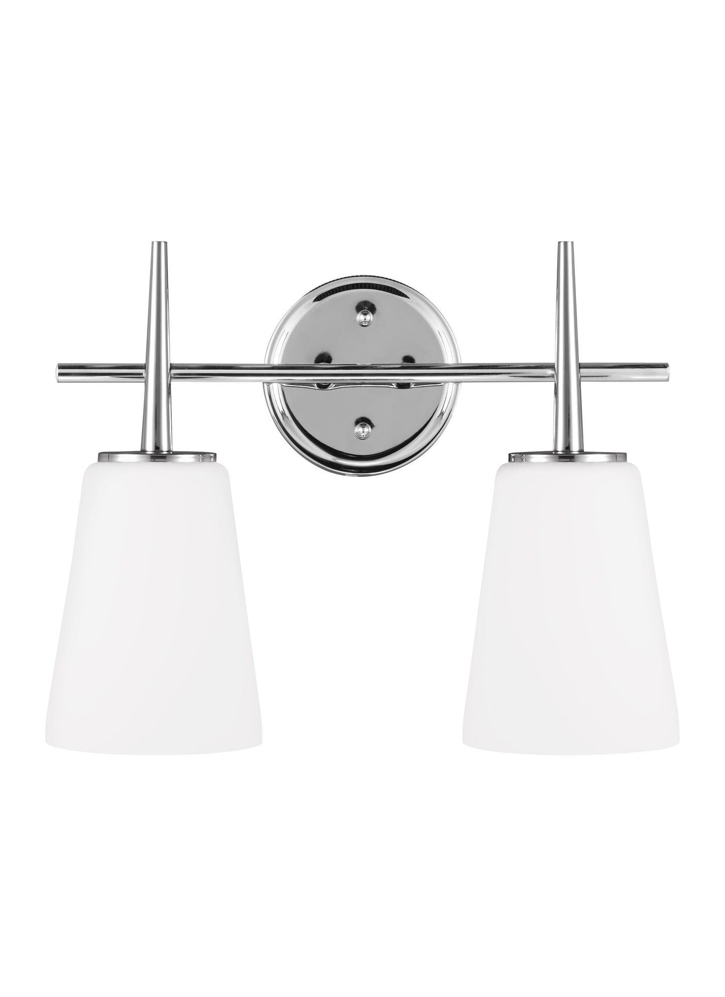 Driscoll contemporary 2-light indoor dimmable bath vanity wall sconce in chrome silver finish with cased opal etched glass