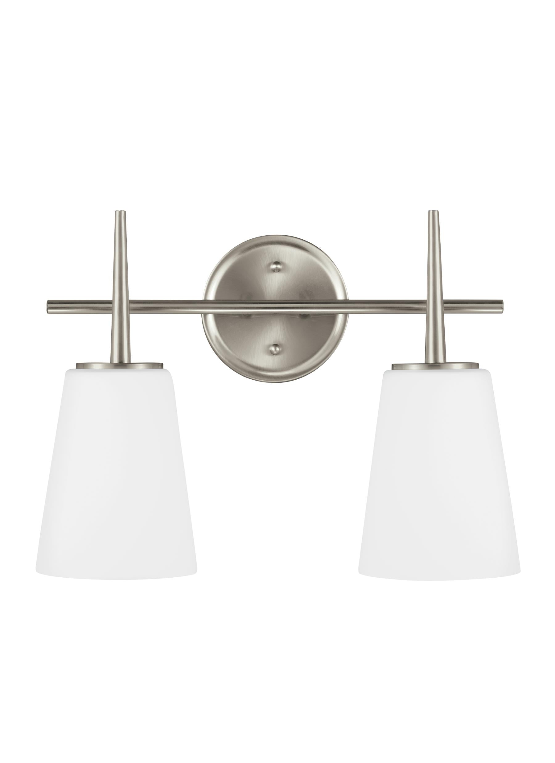 Driscoll contemporary 2-light indoor dimmable bath vanity wall sconce in brushed nickel silver finish with cased opal etch...
