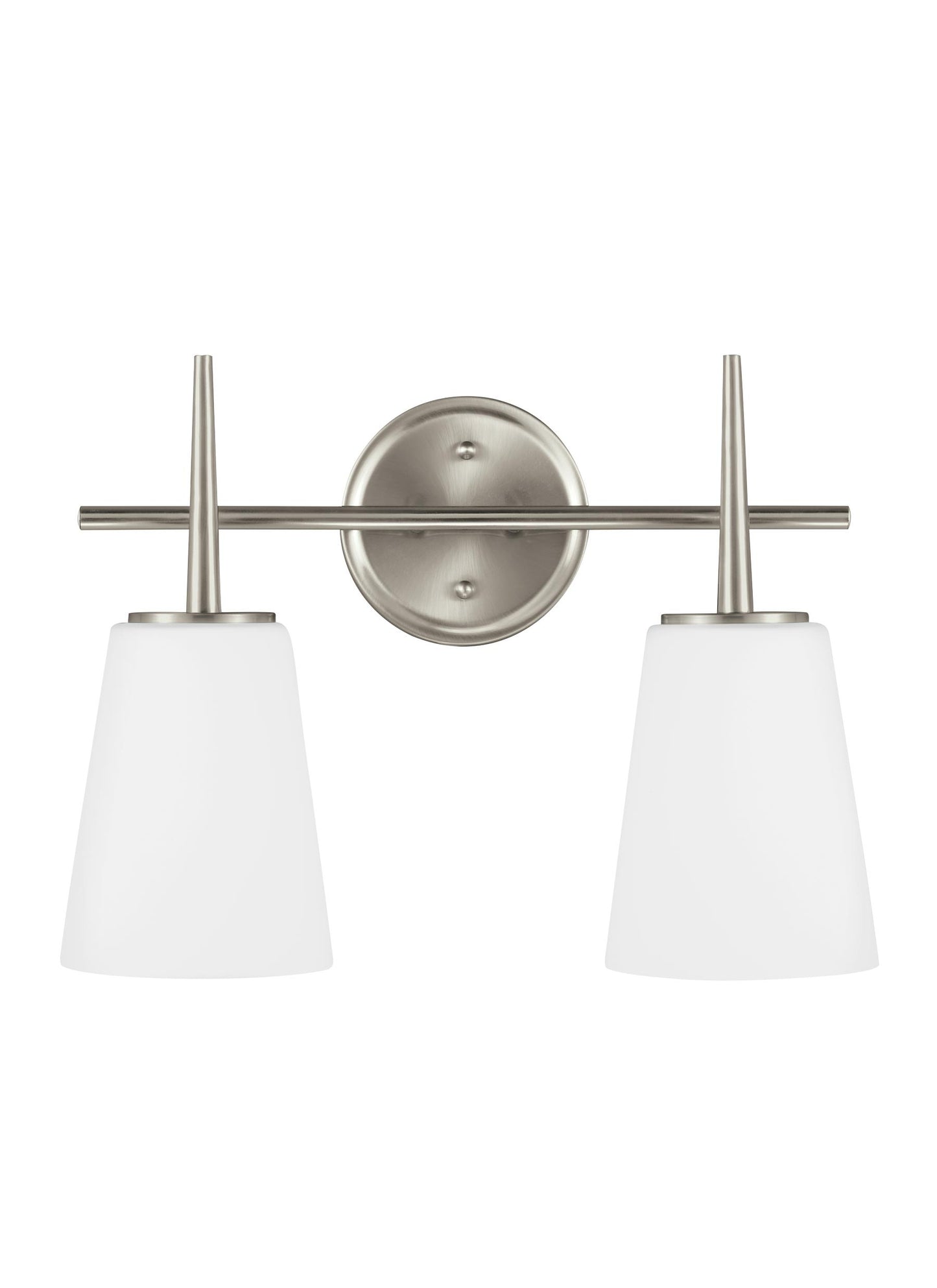 Driscoll contemporary 2-light indoor dimmable bath vanity wall sconce in brushed nickel silver finish with cased opal etch...