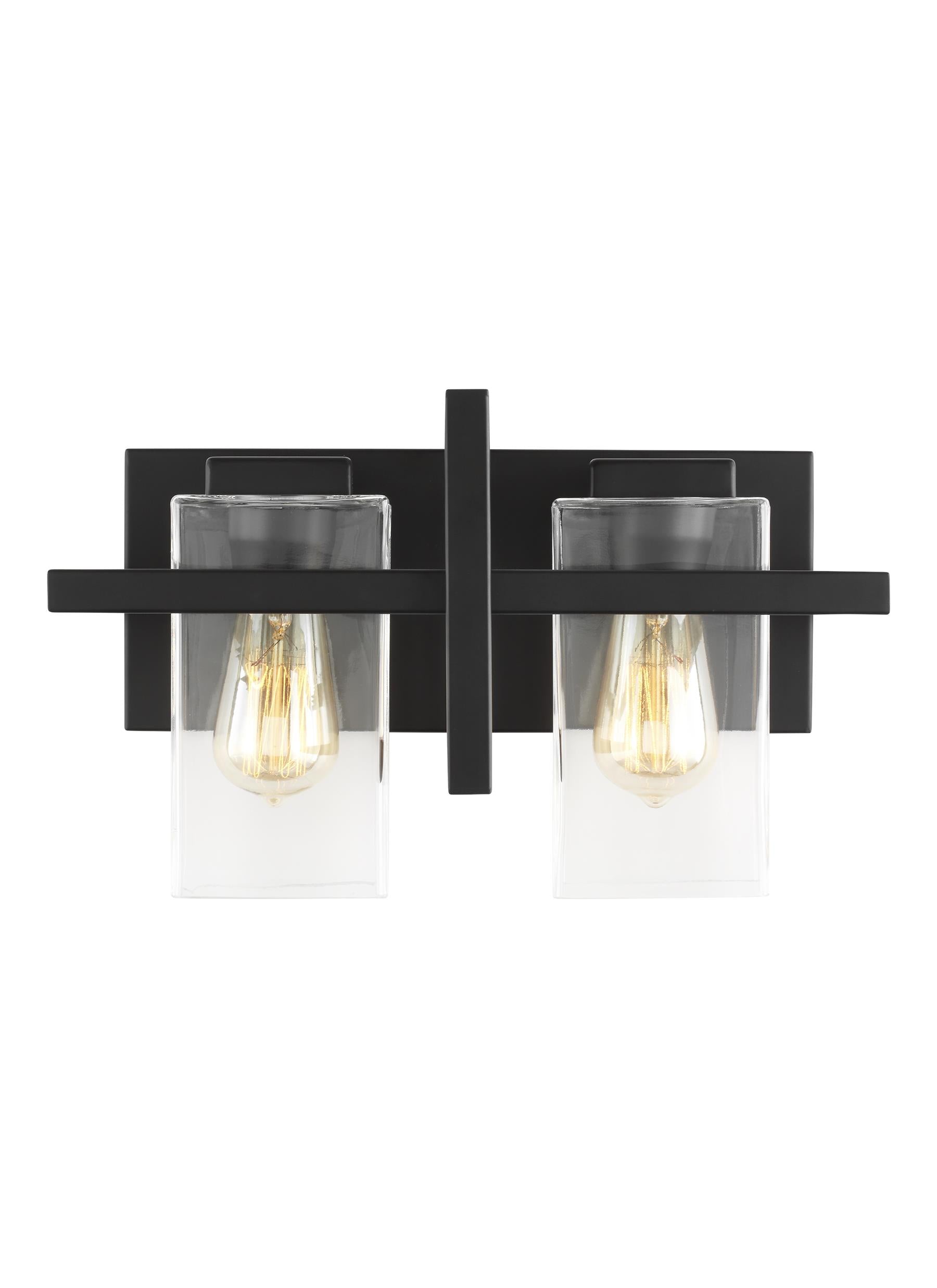 Mitte transitional 2-light indoor dimmable bath vanity wall sconce in midnight black finish with clear glass shades