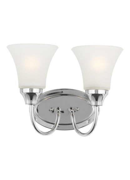 Holman traditional 2-light indoor dimmable bath vanity wall sconce in chrome silver finish with satin etched glass shades