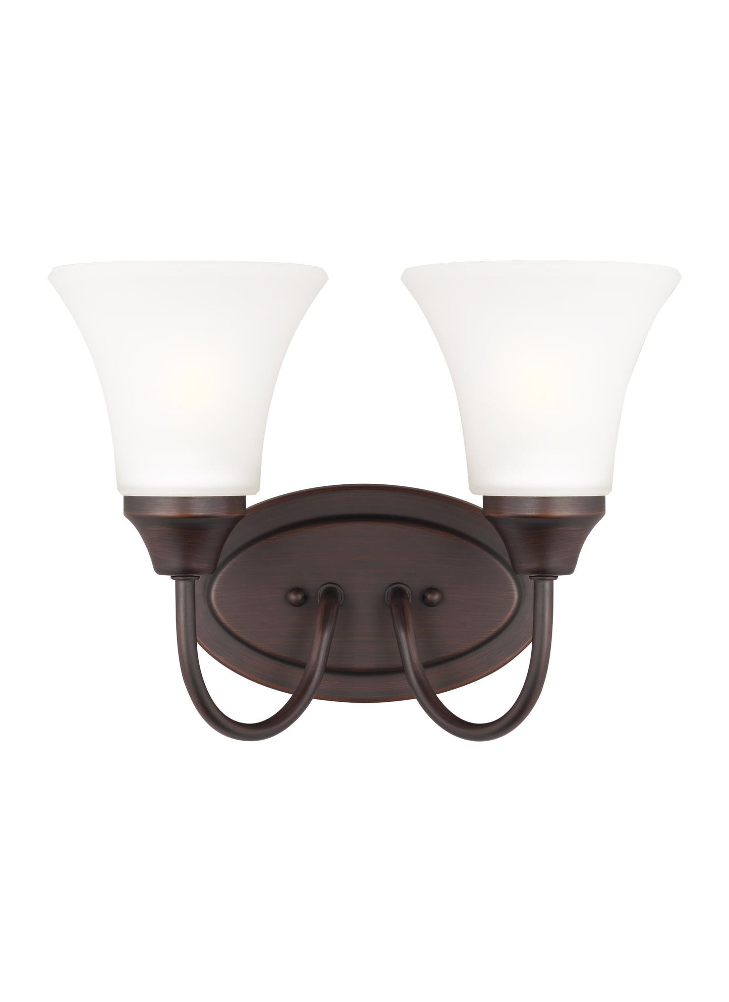 Holman traditional 2-light indoor dimmable bath vanity wall sconce in bronze finish with satin etched glass shades