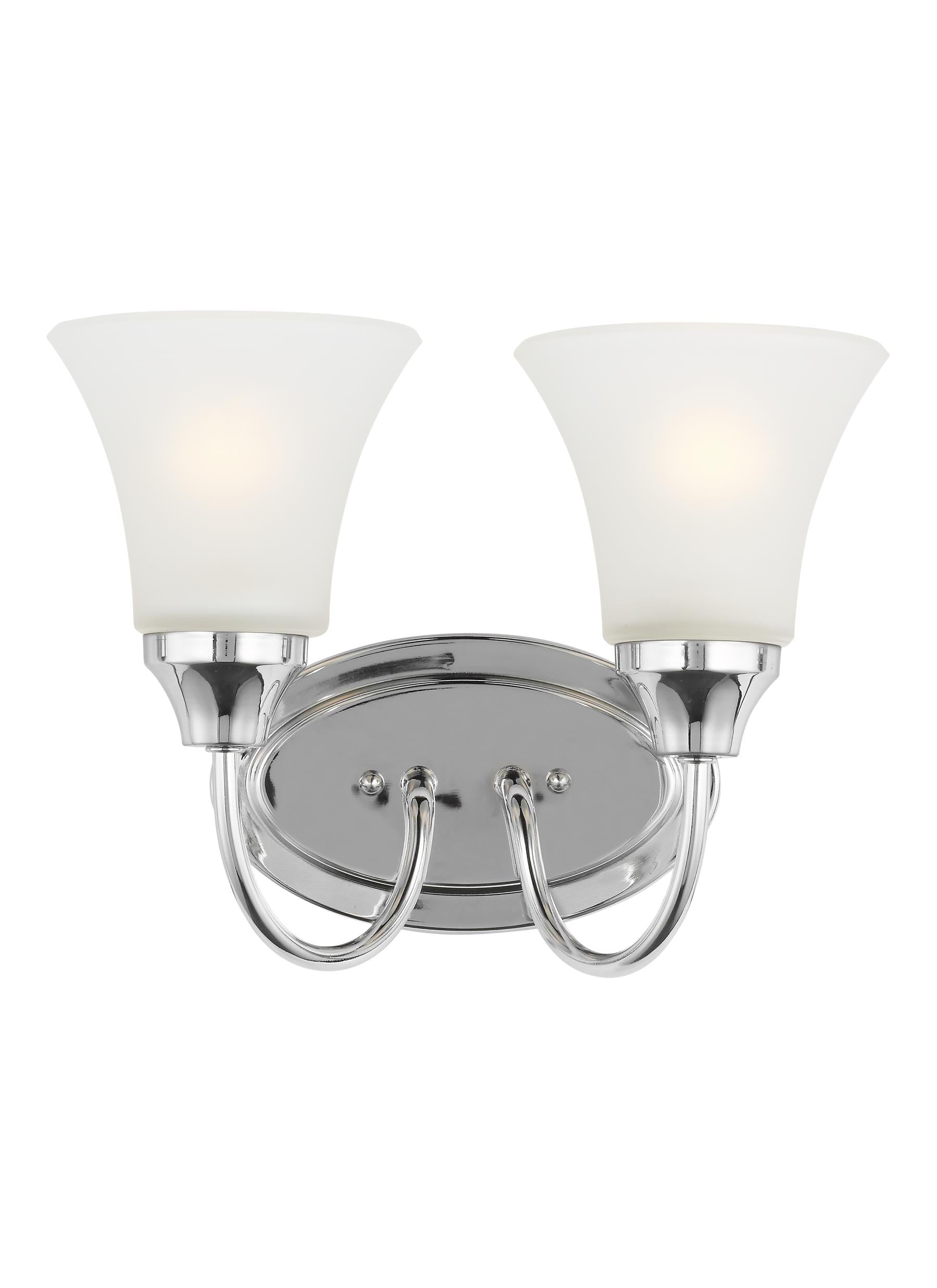 Holman traditional 2-light indoor dimmable bath vanity wall sconce in chrome silver finish with satin etched glass shades