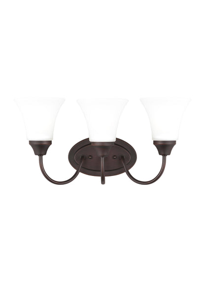 Holman traditional 3-light indoor dimmable bath vanity wall sconce in bronze finish with satin etched glass shades