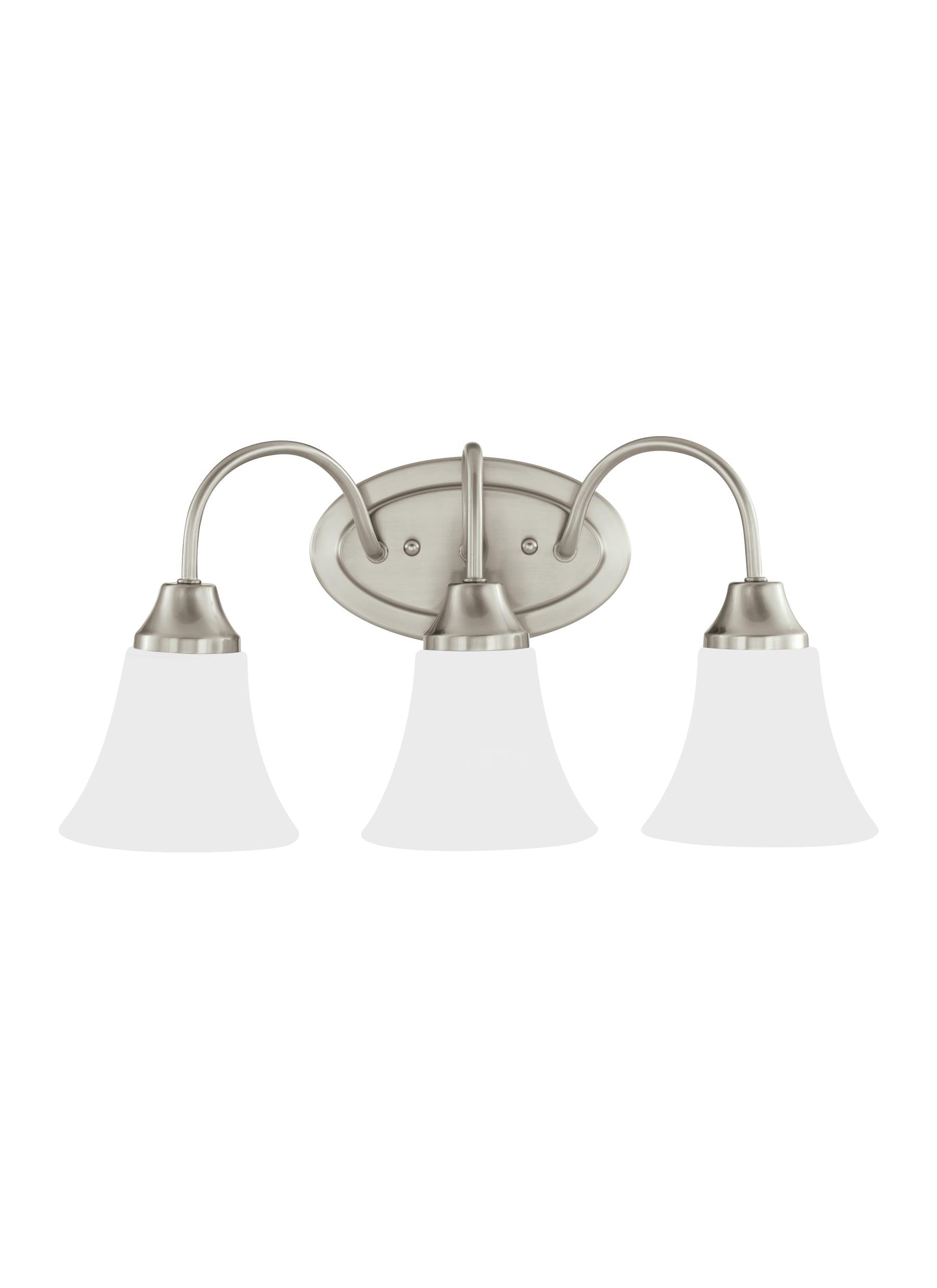 Holman traditional 3-light indoor dimmable bath vanity wall sconce in brushed nickel silver finish with satin etched glass...