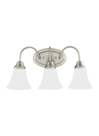 Holman traditional 3-light indoor dimmable bath vanity wall sconce in brushed nickel silver finish with satin etched glass...