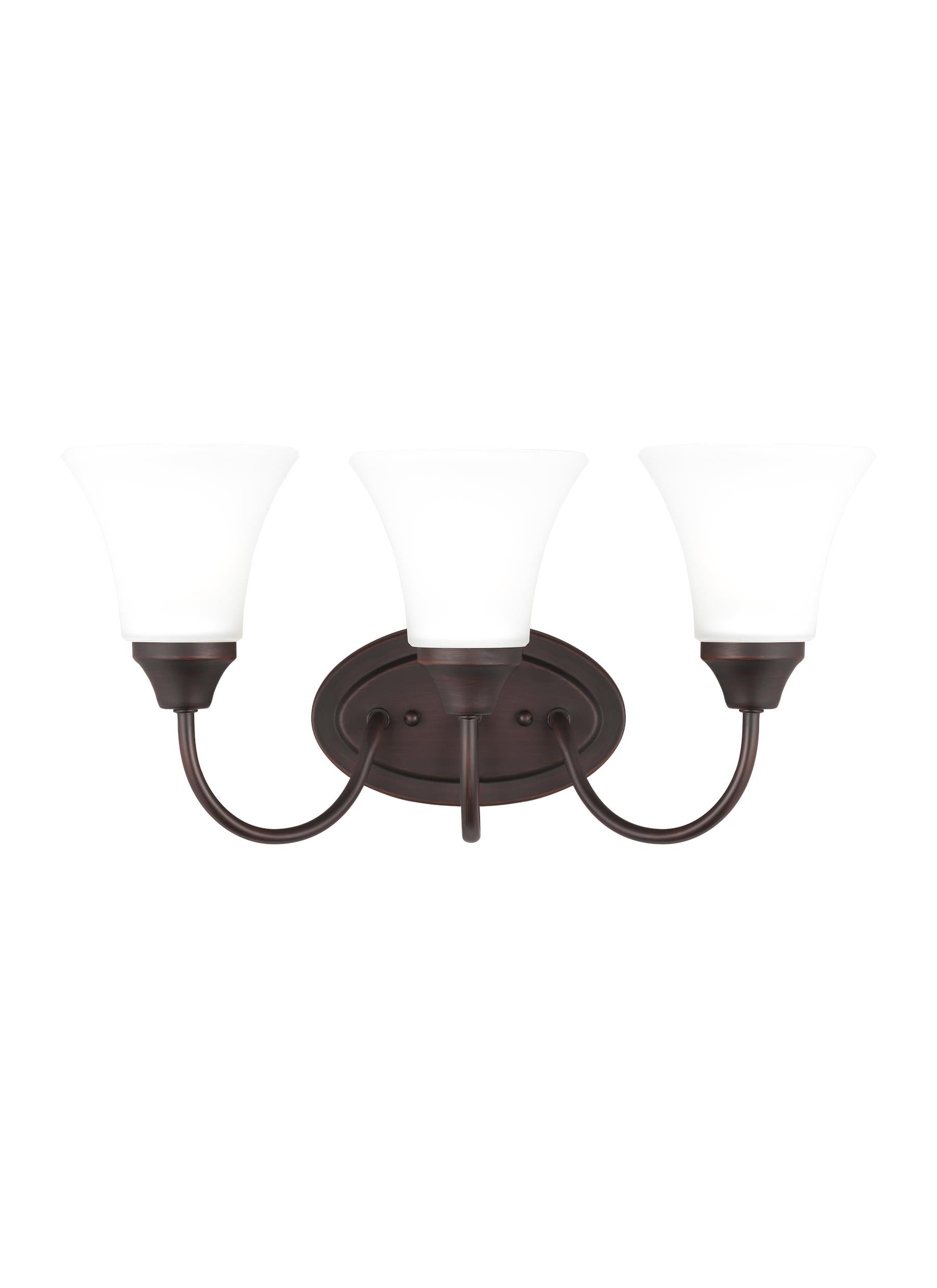 Holman traditional 3-light indoor dimmable bath vanity wall sconce in bronze finish with satin etched glass shades