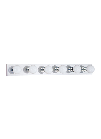 Center Stage traditional 6-light indoor dimmable bath vanity wall sconce in chrome silver finish