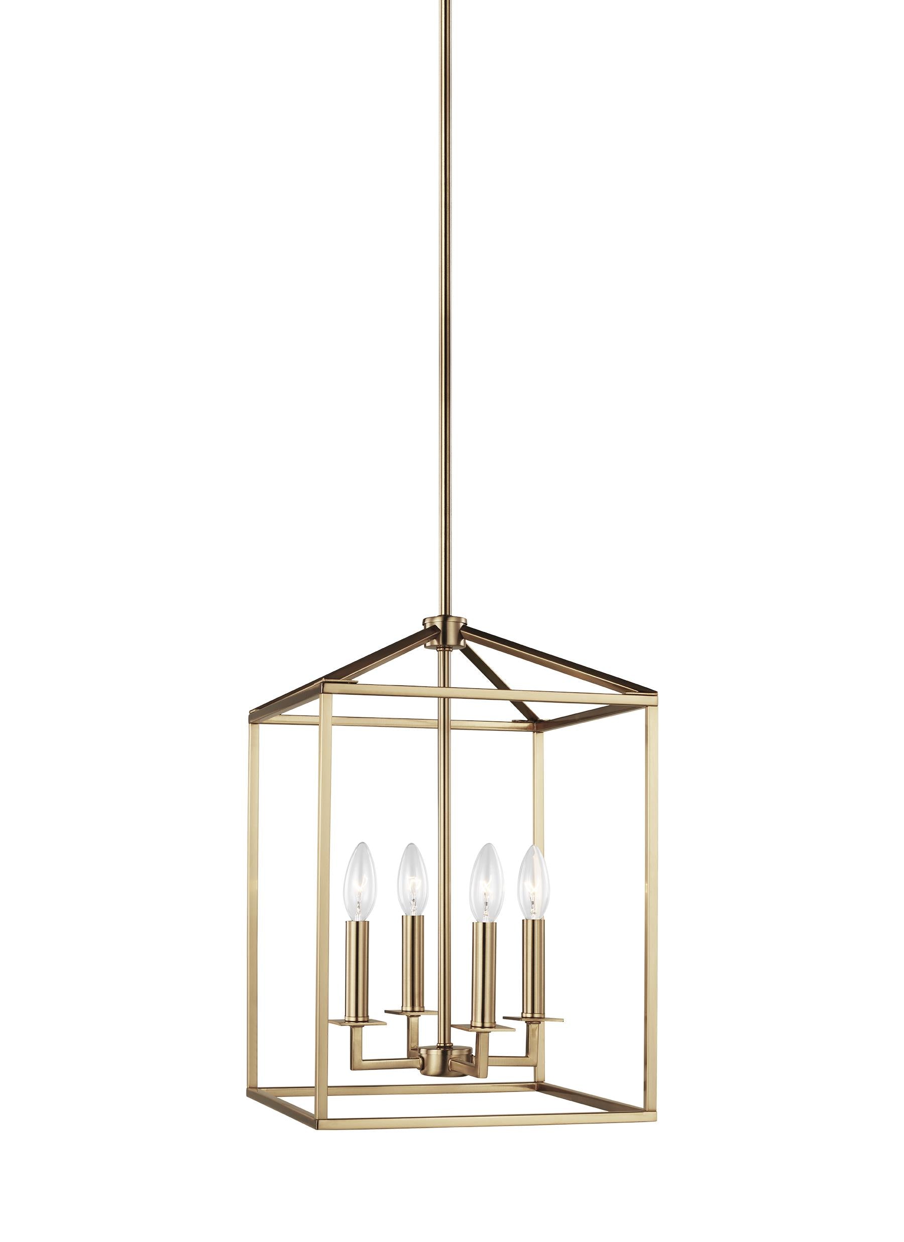 Perryton transitional 4-light indoor dimmable small ceiling pendant hanging chandelier light in satin brass gold finish