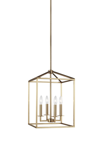 Perryton transitional 4-light indoor dimmable small ceiling pendant hanging chandelier light in satin brass gold finish