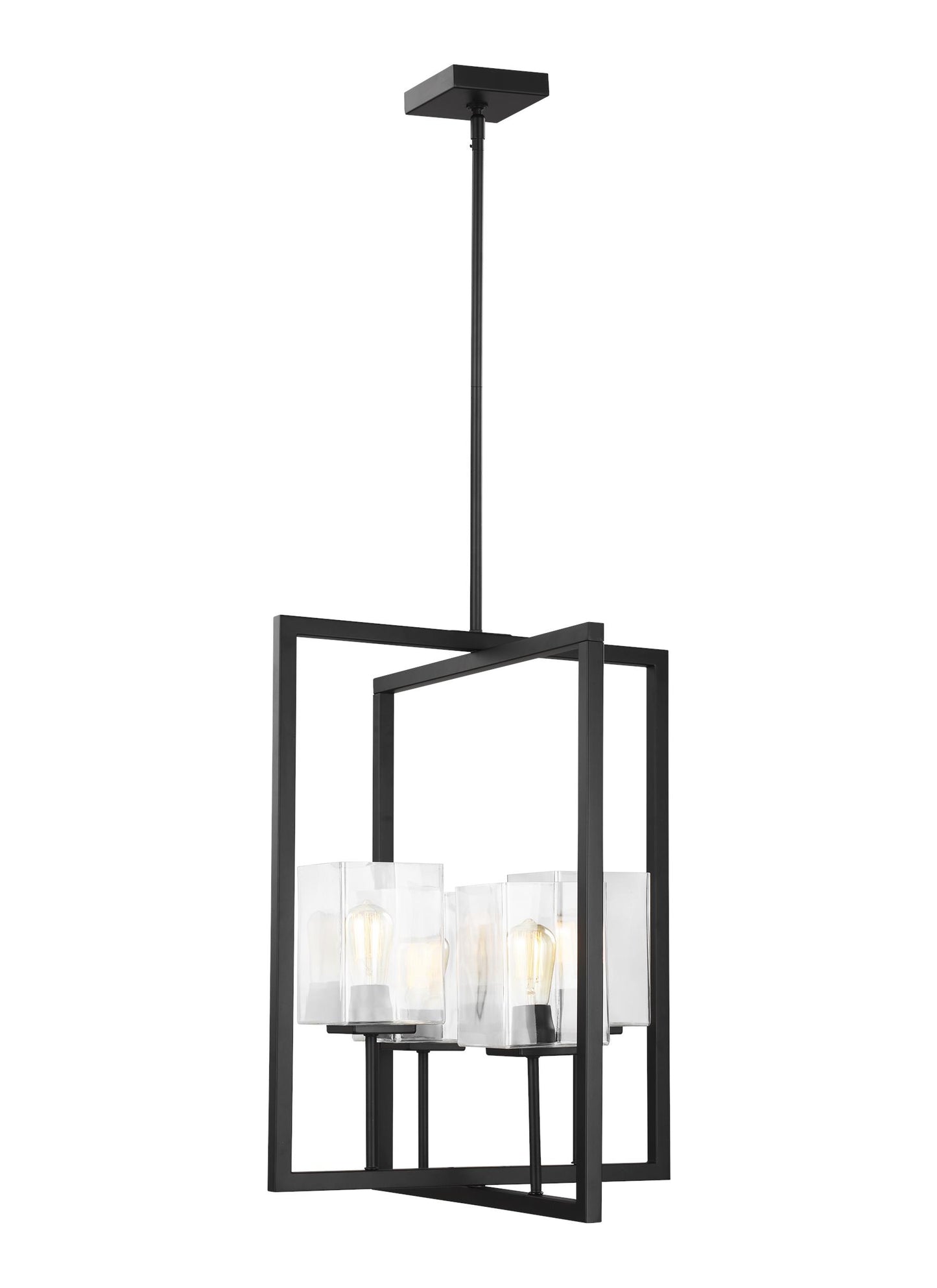 Mitte transitional 4-light indoor dimmable small ceiling pendant hanging chandelier light in midnight black finish with cl...
