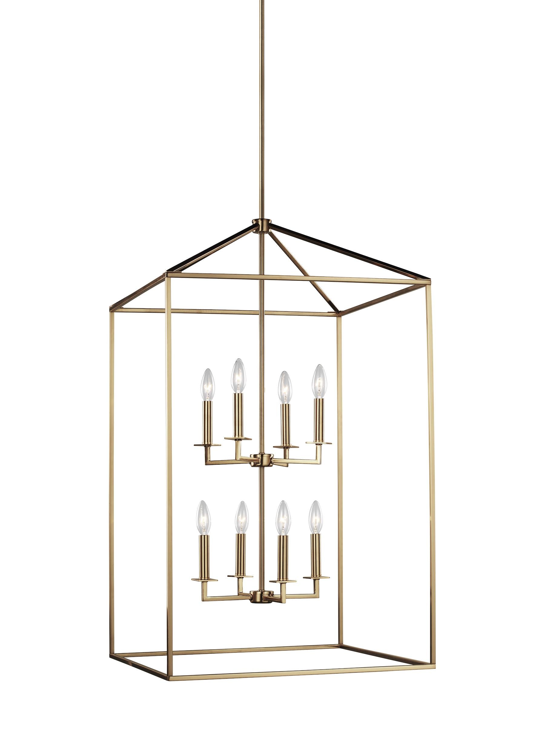 Perryton transitional 8-light indoor dimmable extra large ceiling pendant hanging chandelier light in satin brass gold finish
