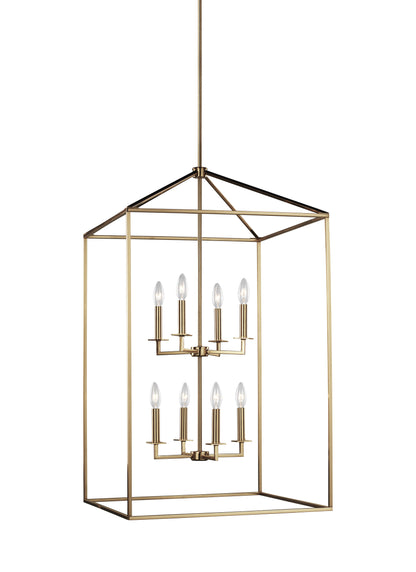 Perryton transitional 8-light indoor dimmable extra large ceiling pendant hanging chandelier light in satin brass gold finish