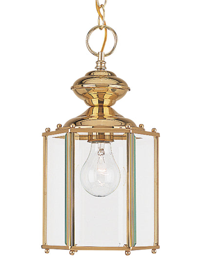 Classico traditional 1-light outdoor exterior semi-flush convertible ceiling pendant in polished brass gold finish with cl...