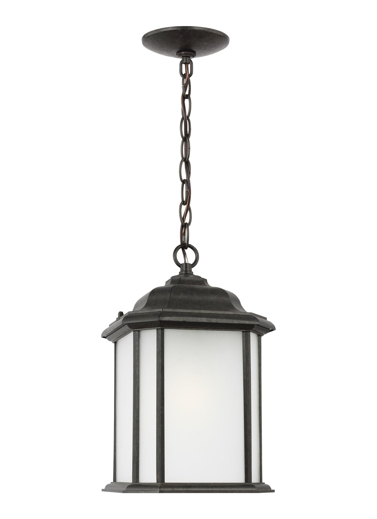 Kent traditional 1-light outdoor exterior ceiling hanging pendant in oxford bronze finish with satin etched glass panels