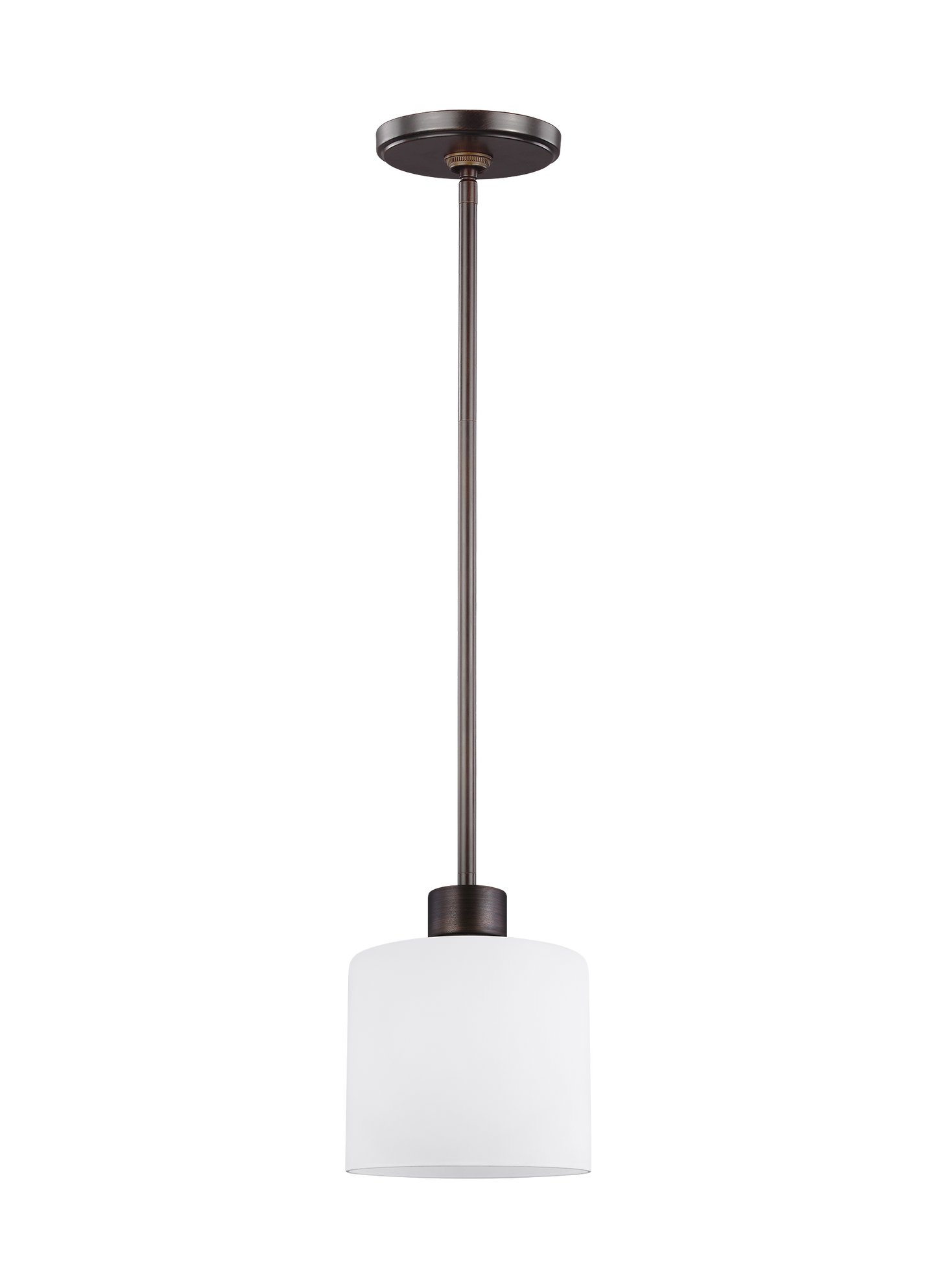 Canfield modern 1-light indoor dimmable ceiling hanging single pendant light in bronze finish with etched white inside gla...