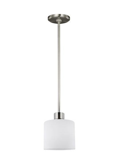 Canfield modern 1-light indoor dimmable ceiling hanging single pendant light in brushed nickel silver finish with etched w...