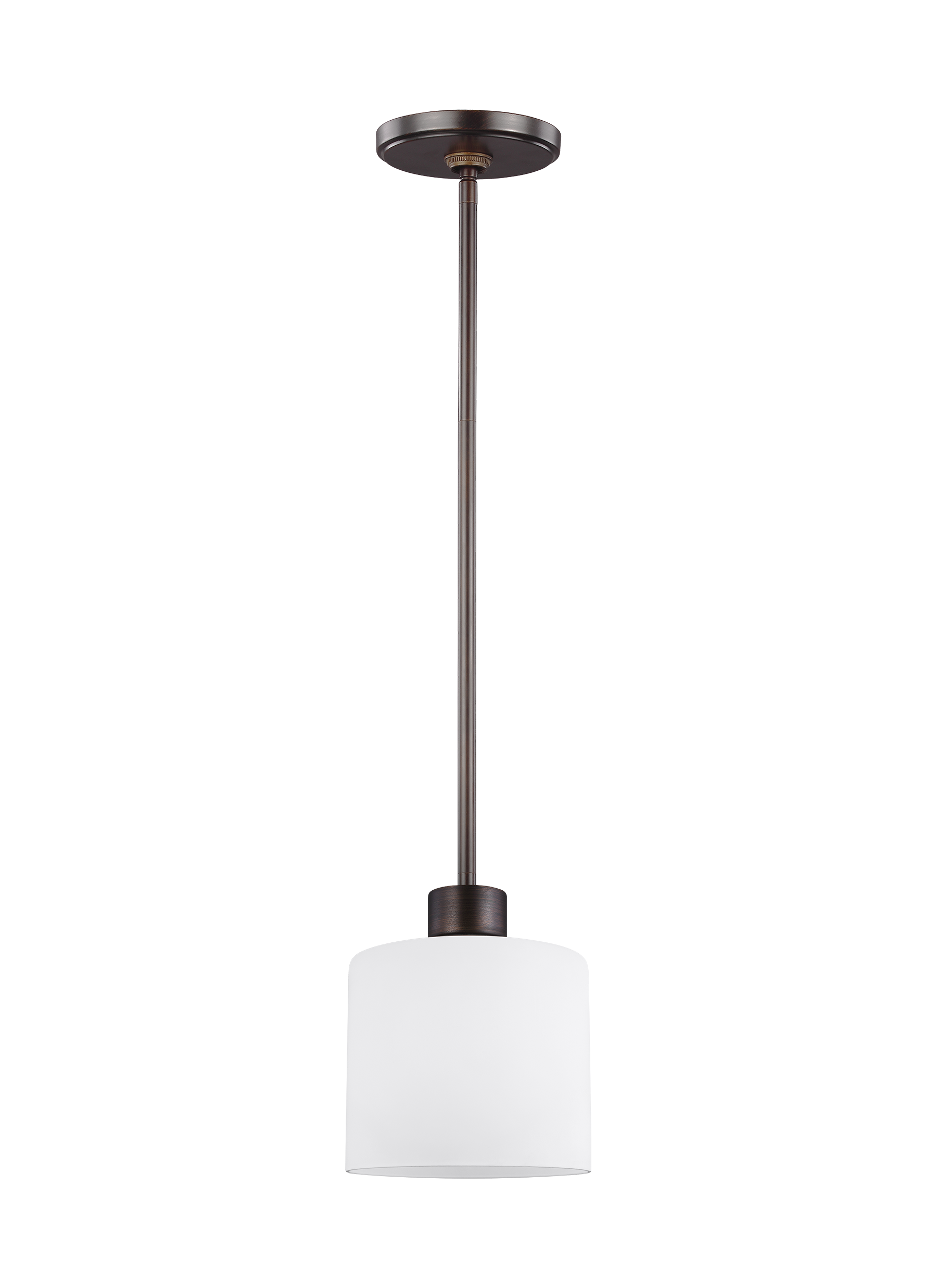 Canfield modern 1-light indoor dimmable ceiling hanging single pendant light in bronze finish with etched white inside gla...