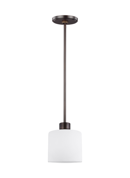 Canfield modern 1-light indoor dimmable ceiling hanging single pendant light in bronze finish with etched white inside gla...