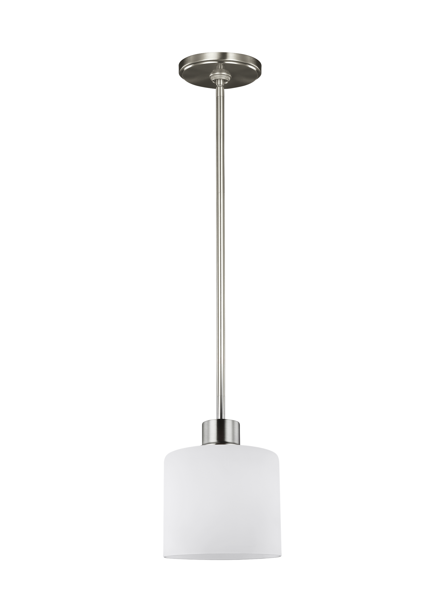 Canfield modern 1-light indoor dimmable ceiling hanging single pendant light in brushed nickel silver finish with etched w...