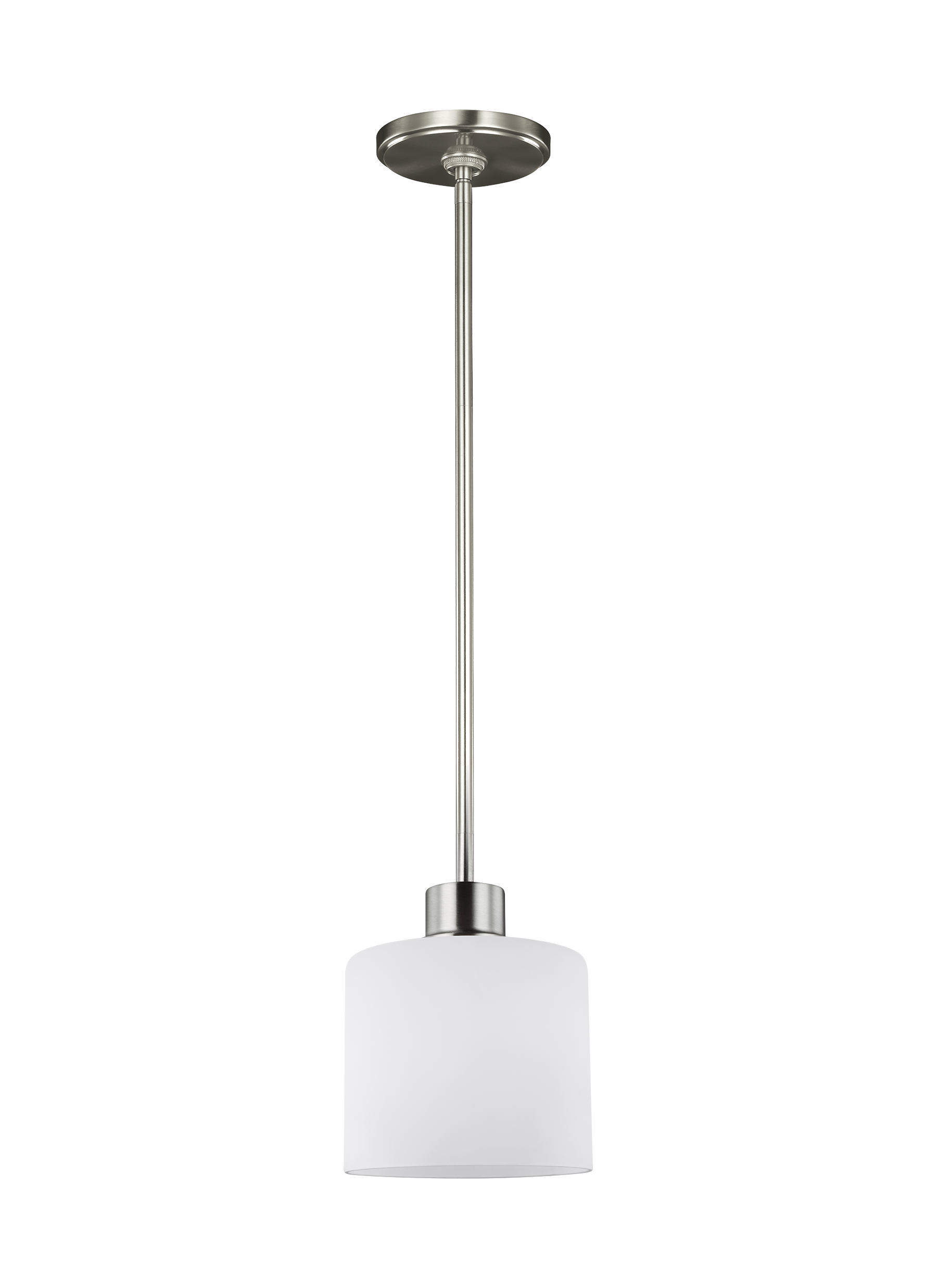 Canfield modern 1-light indoor dimmable ceiling hanging single pendant light in brushed nickel silver finish with etched w...