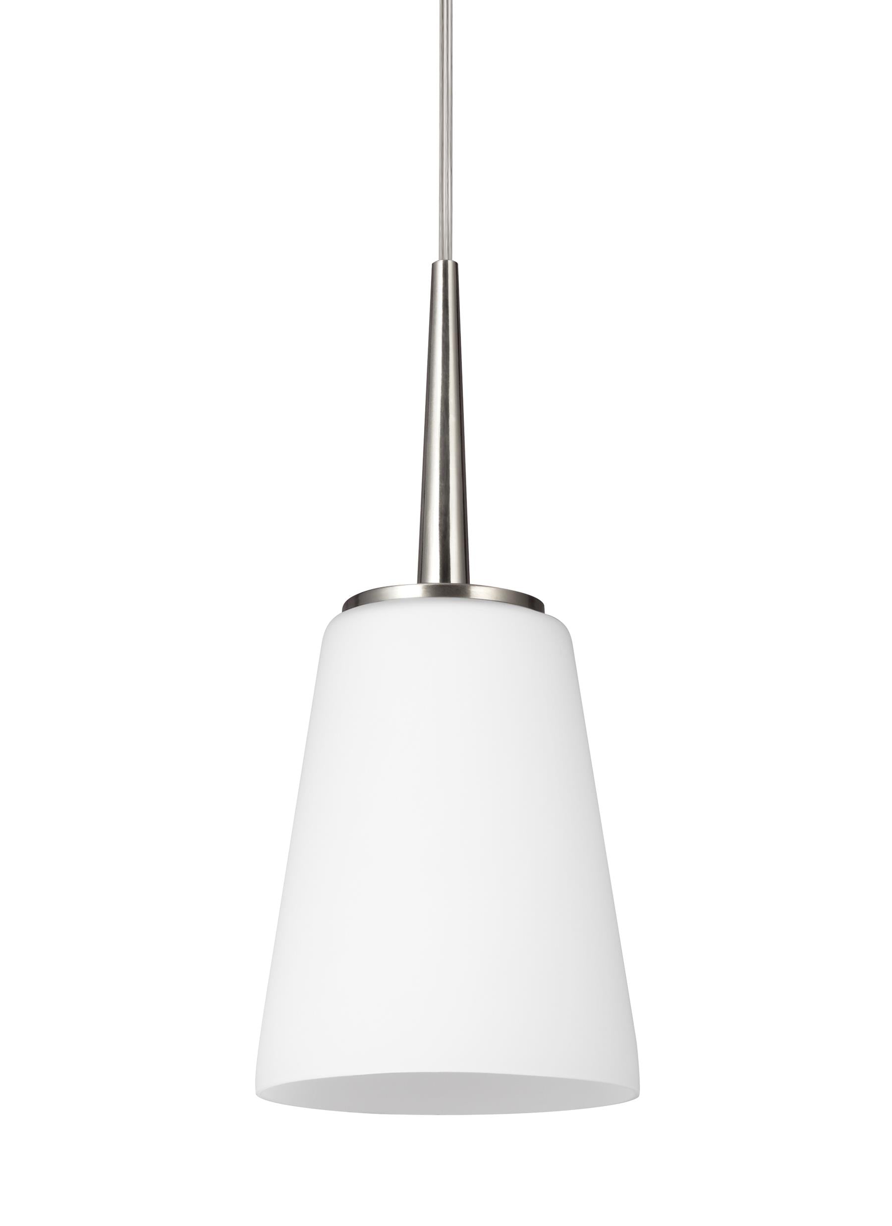 Driscoll contemporary 1-light indoor dimmable ceiling hanging single pendant light in brushed nickel silver finish with ca...