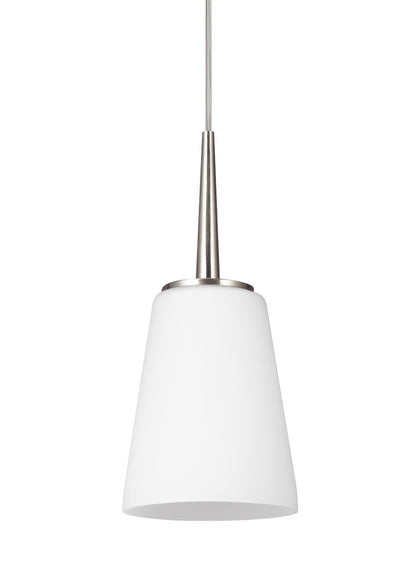 Driscoll contemporary 1-light indoor dimmable ceiling hanging single pendant light in brushed nickel silver finish with ca...
