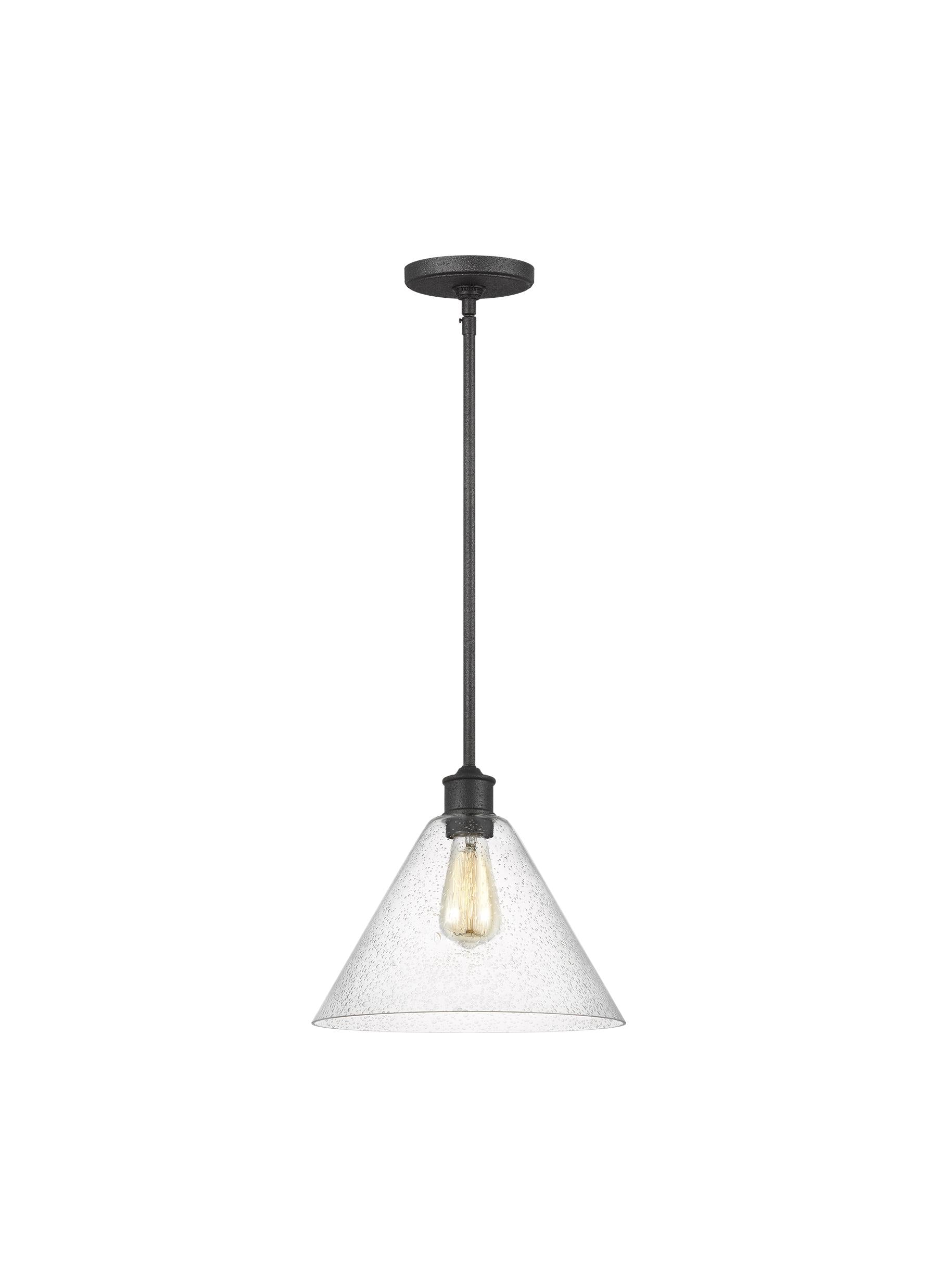 Belton transitional 1-light indoor dimmable ceiling hanging single pendant light in midnight black finish with cone-shaped...