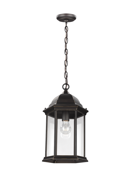 Sevier traditional 1-light outdoor exterior ceiling hanging pendant in antique bronze finish with clear glass panels