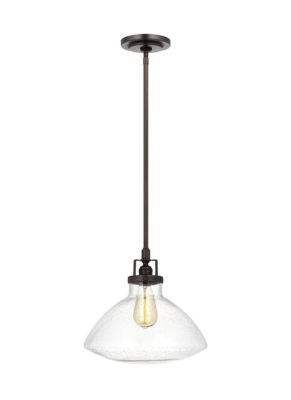 Belton transitional 1-light indoor dimmable ceiling hanging single pendant light in bronze finish with small clear seeded ...