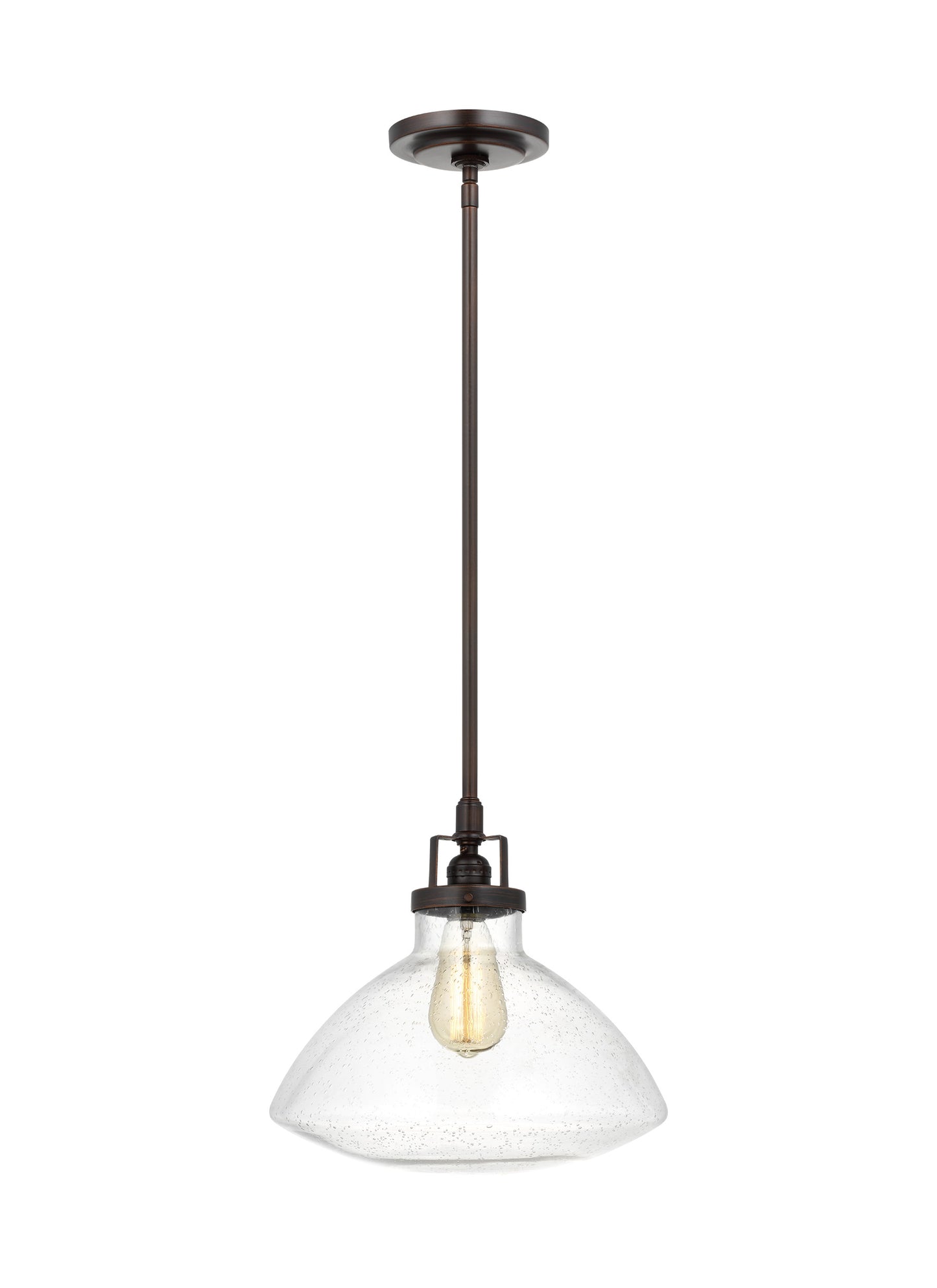 Belton transitional 1-light indoor dimmable ceiling hanging single pendant light in bronze finish with small clear seeded ...