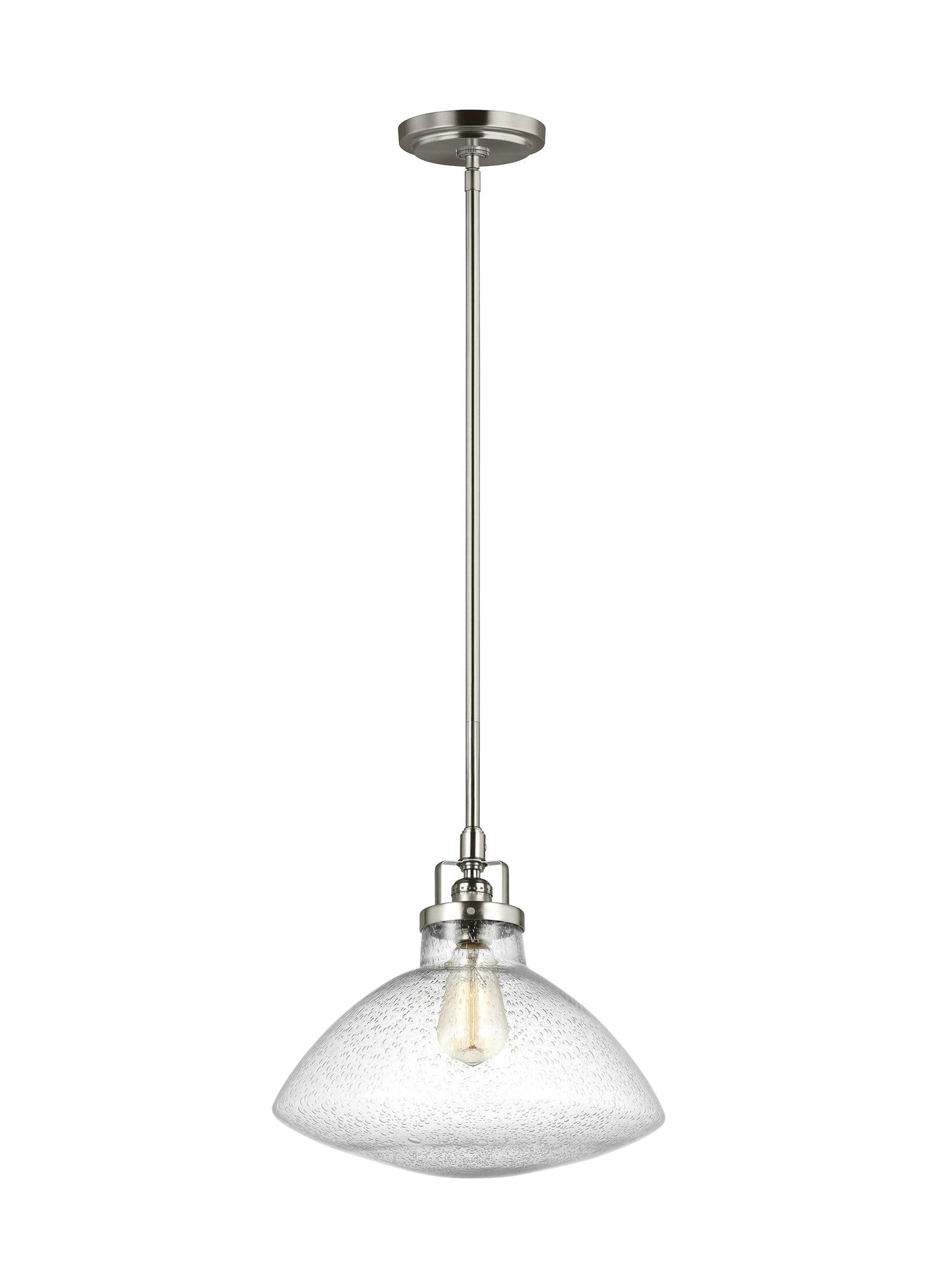 Belton transitional 1-light indoor dimmable ceiling hanging single pendant light in brushed nickel silver finish with smal...