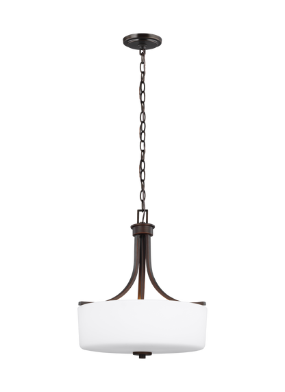 Canfield modern 3-light indoor dimmable ceiling pendant hanging chandelier pendant light in bronze finish with etched whit...