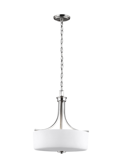 Canfield modern 3-light indoor dimmable ceiling pendant hanging chandelier pendant light in brushed nickel silver finish w...