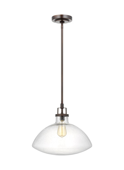 Belton transitional 1-light indoor dimmable ceiling hanging single pendant light in bronze finish with large clear seeded ...