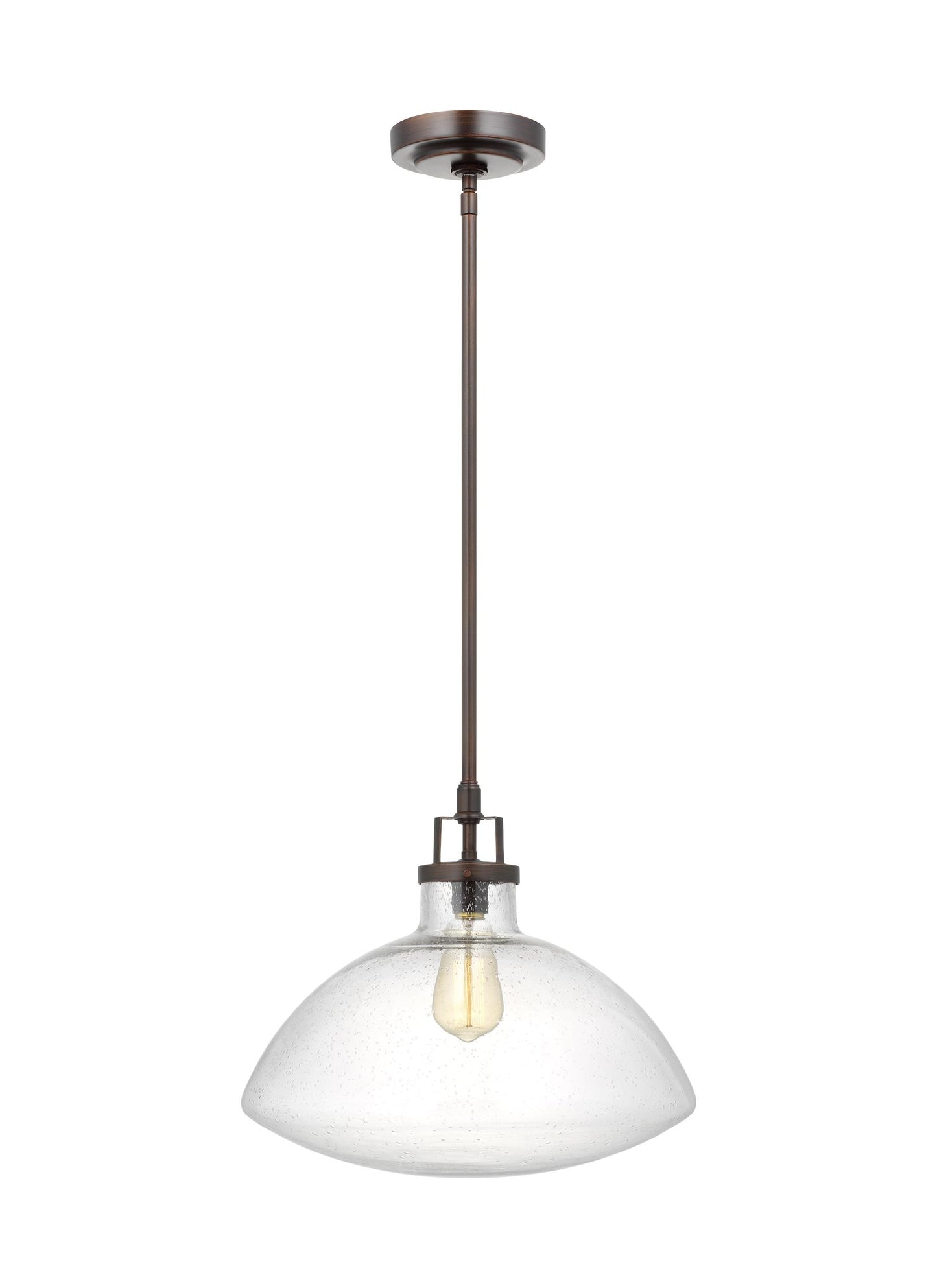 Belton transitional 1-light indoor dimmable ceiling hanging single pendant light in bronze finish with large clear seeded ...